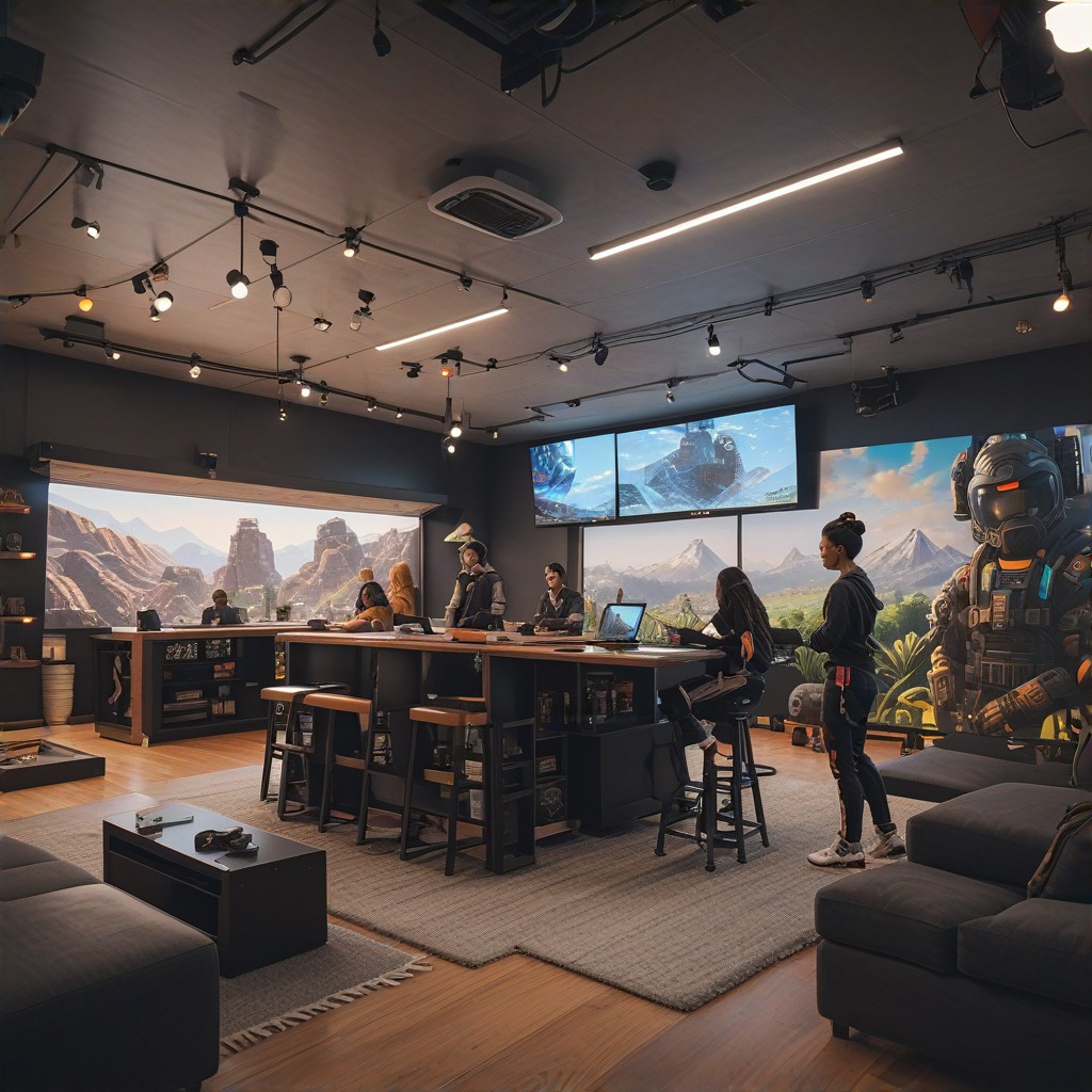 A professional Fortnite player dynamically posed in a vibrant, modern gaming environment, showcasing skills and achievements, youthful energy, no distracting elements, avoid cartoonish style