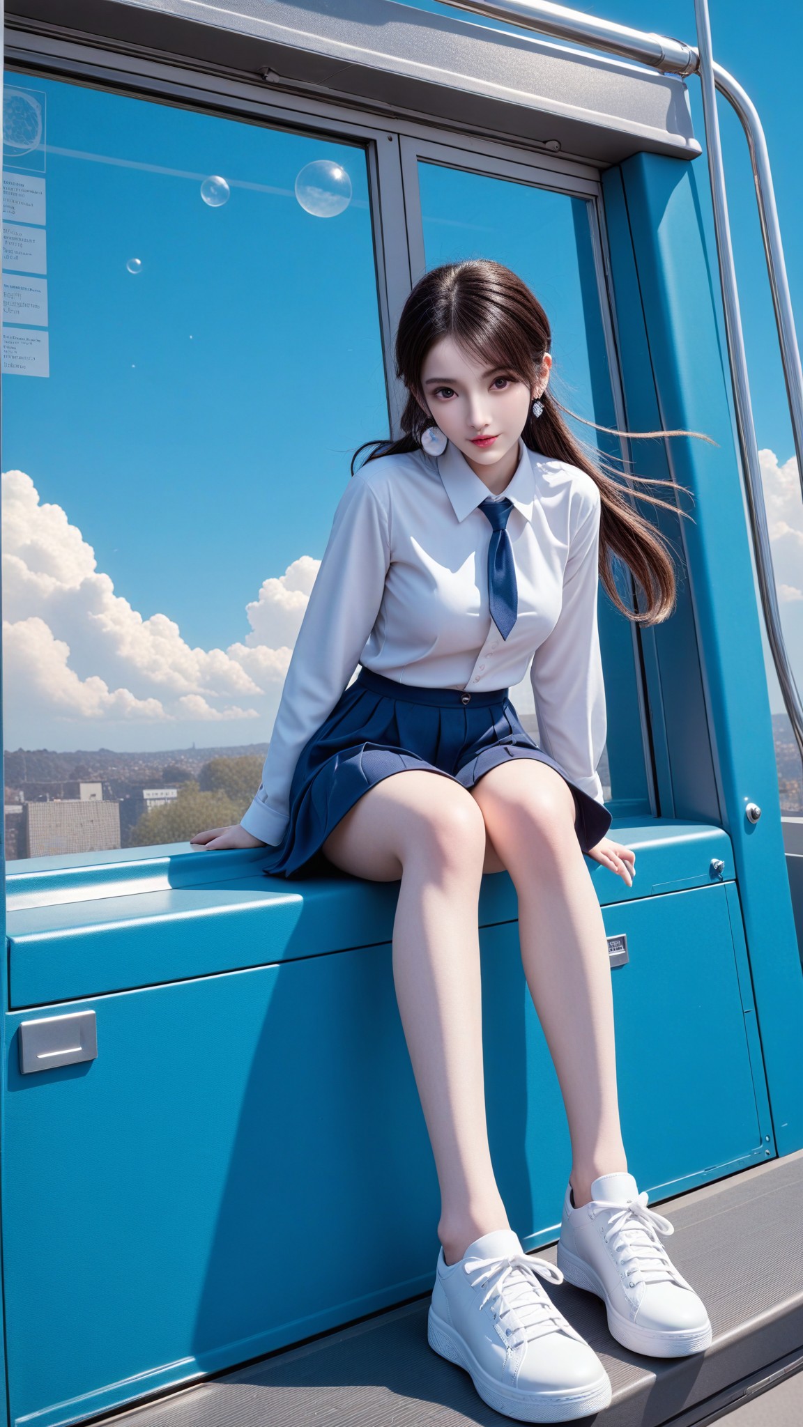 Youth silhouette under the blue sky carriage "Sunny Light x Cute Universal x Campus scenery visual style image