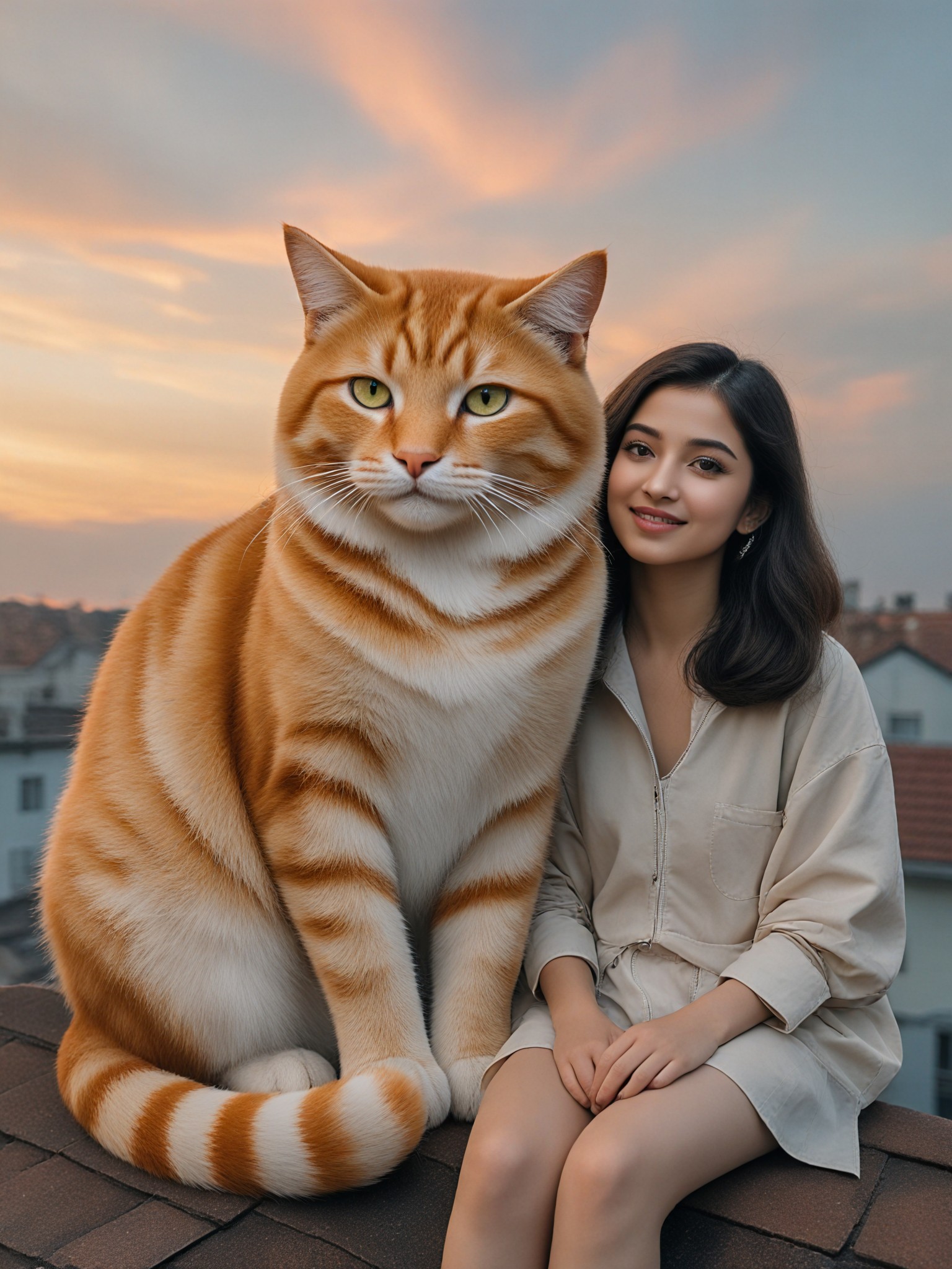 Big orange cat and girl image