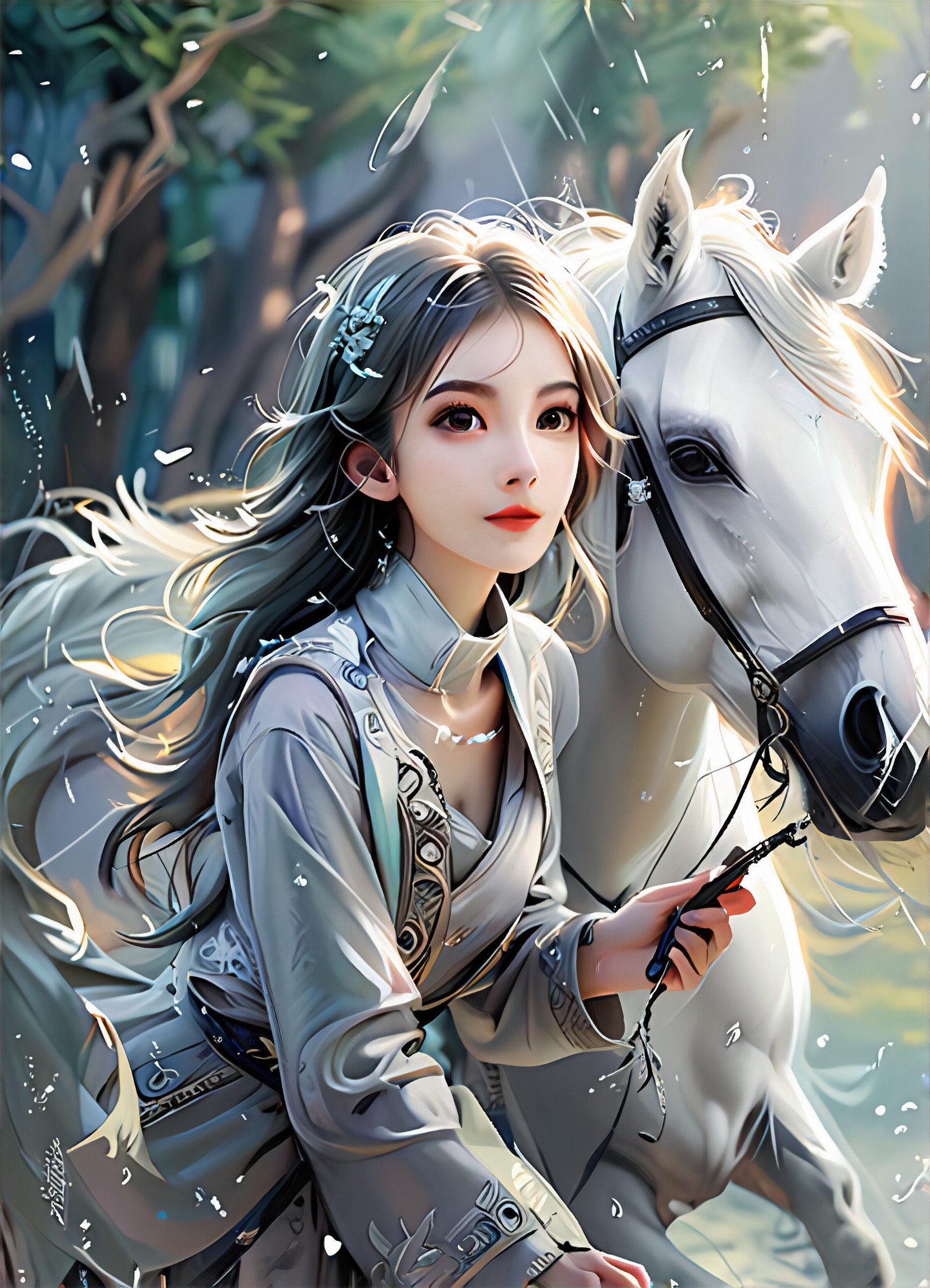 [Static 3D Illegal Style] A Princess Resting in the Drifting Snow and a White Horse image