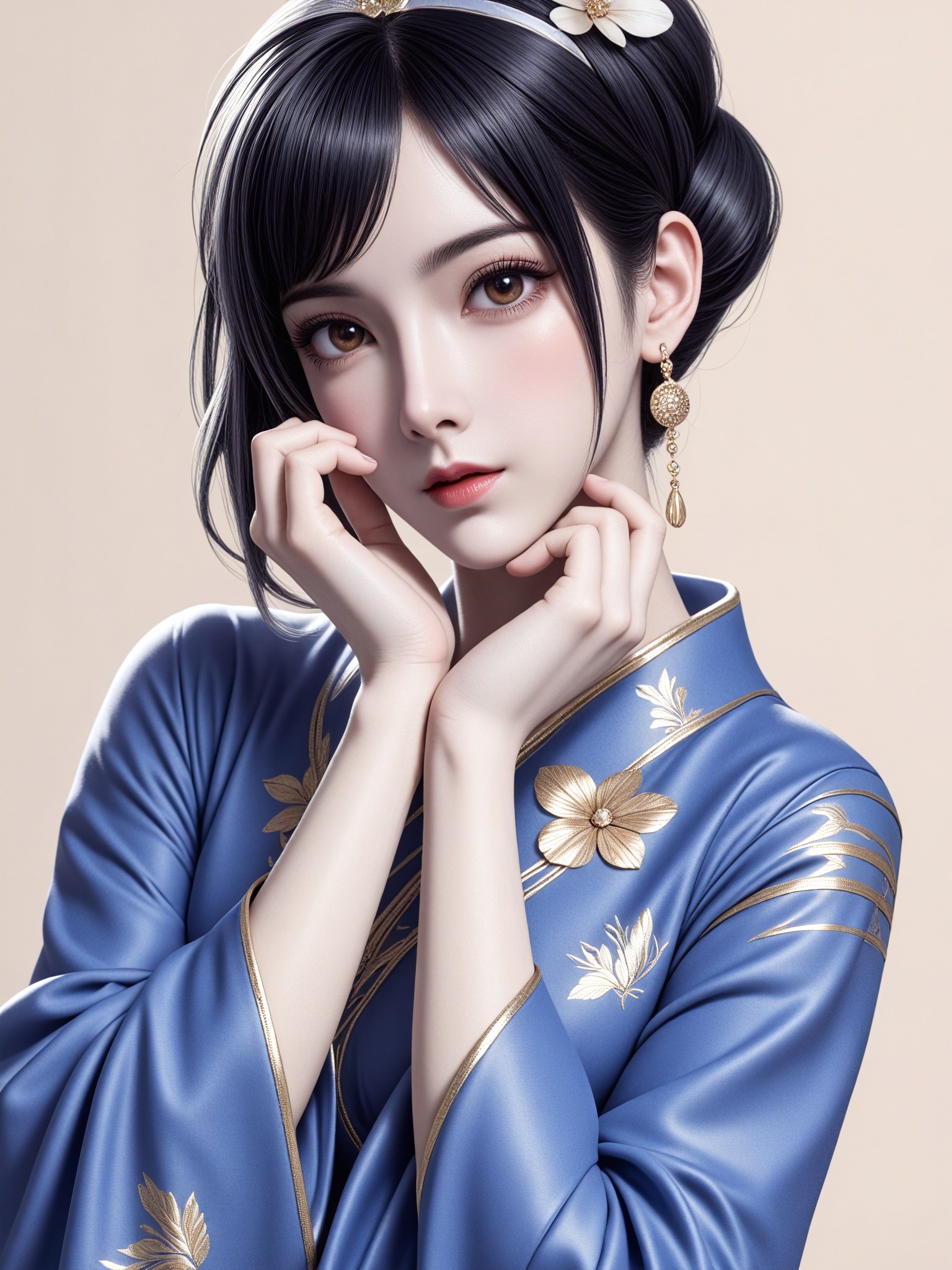 Elegant Charm of the East Wind: Blue and White Love "The Beauty of the East: Flowers in Silk Grace of the East: Blossoms in Silk image