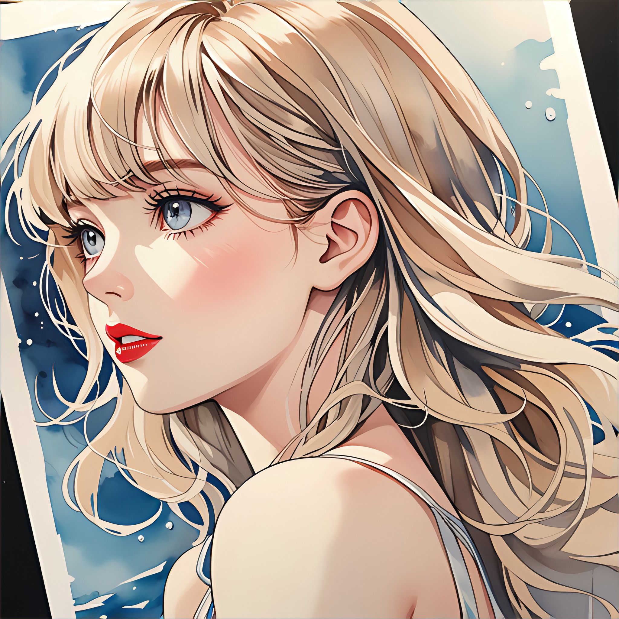 Taylor swift anime national style ink wash style image