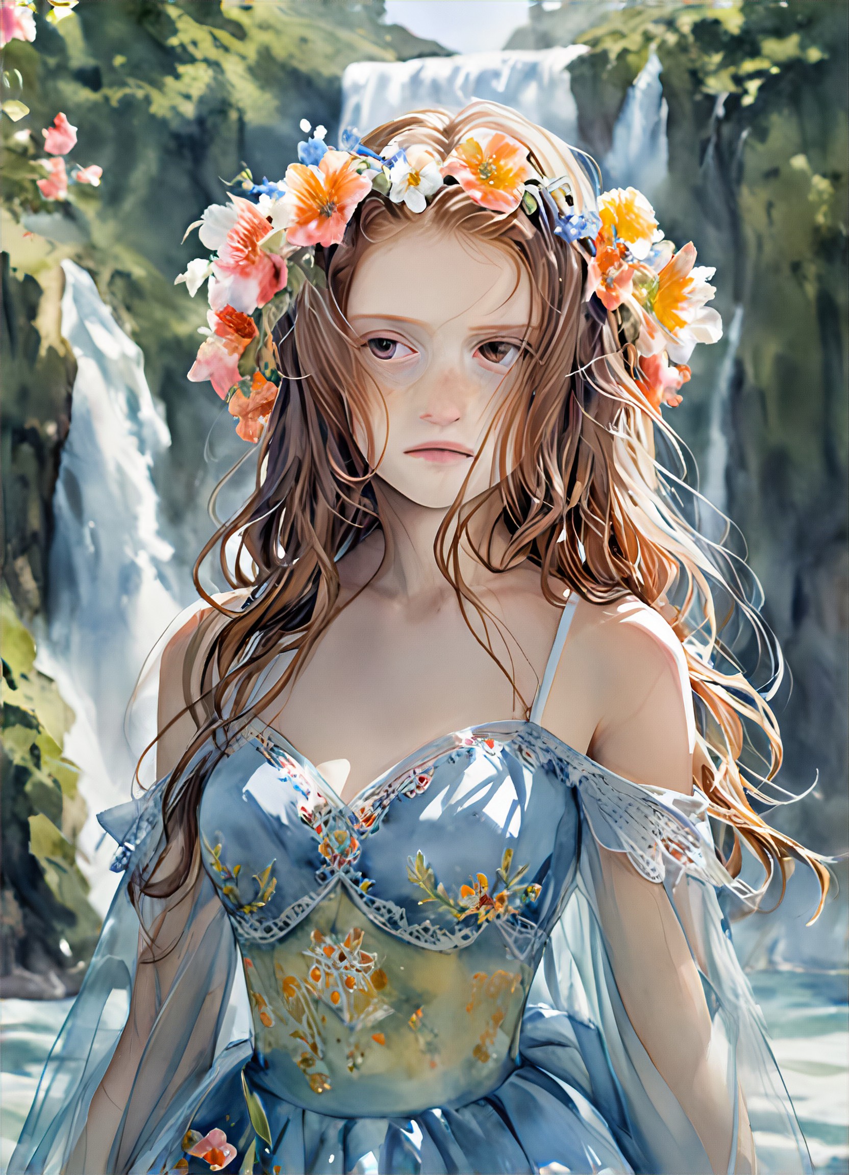 Girl wearing a flower wreath on her head image