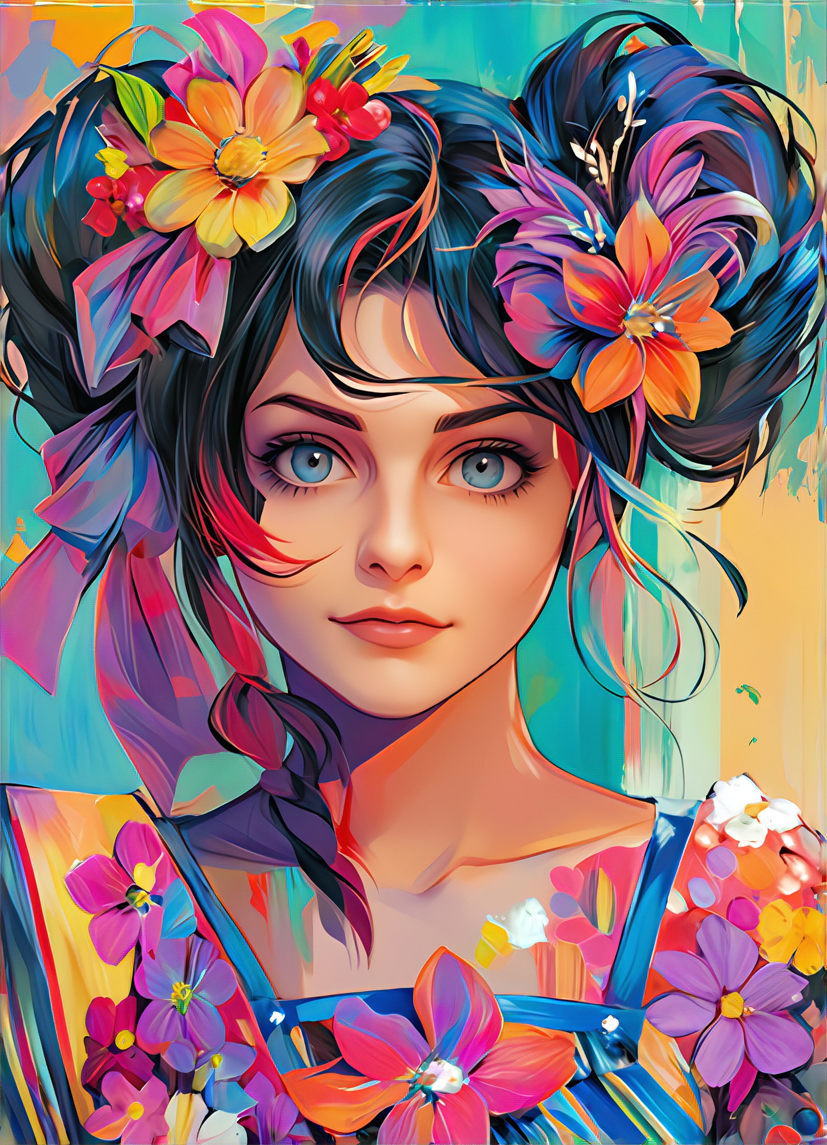 Girl in color oil painting image