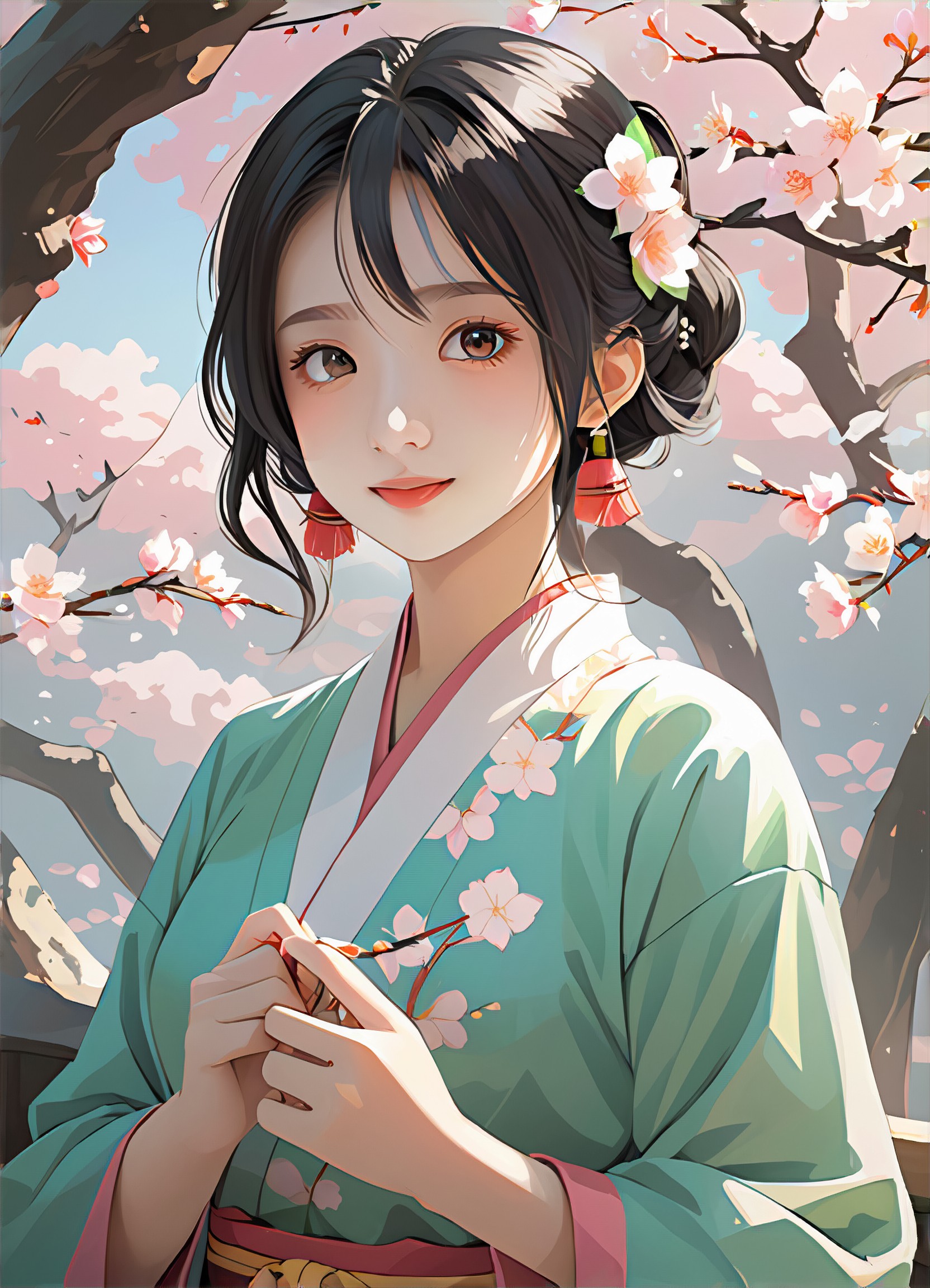 A beauty under the peach blossoms image