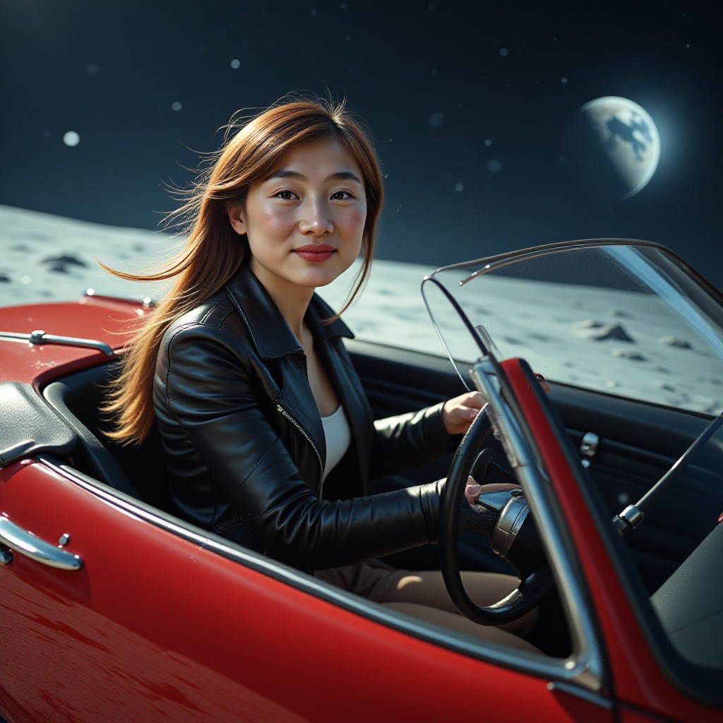 Beautiful women on the moon's fragrant car image