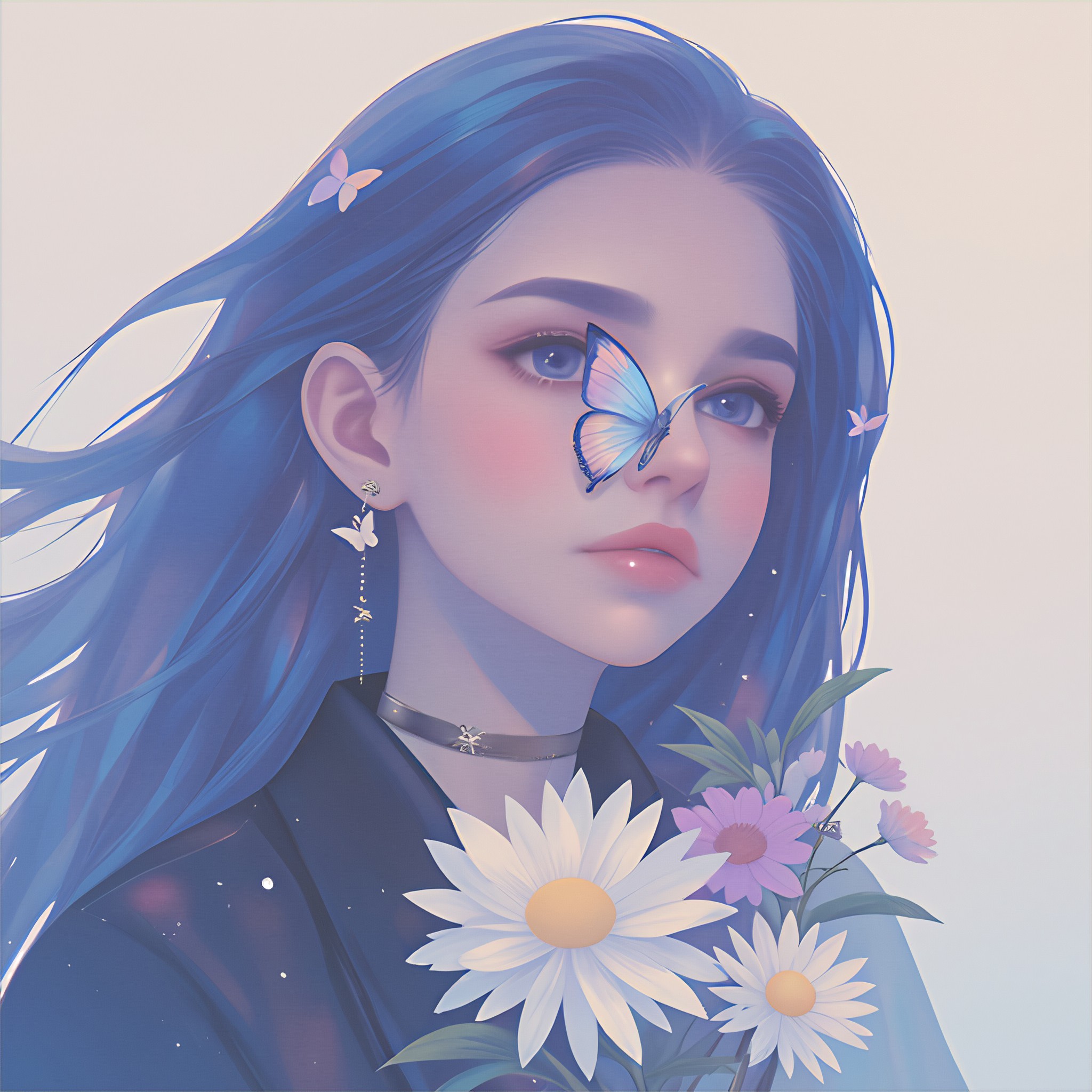 Butterfly and Daisy Flower image