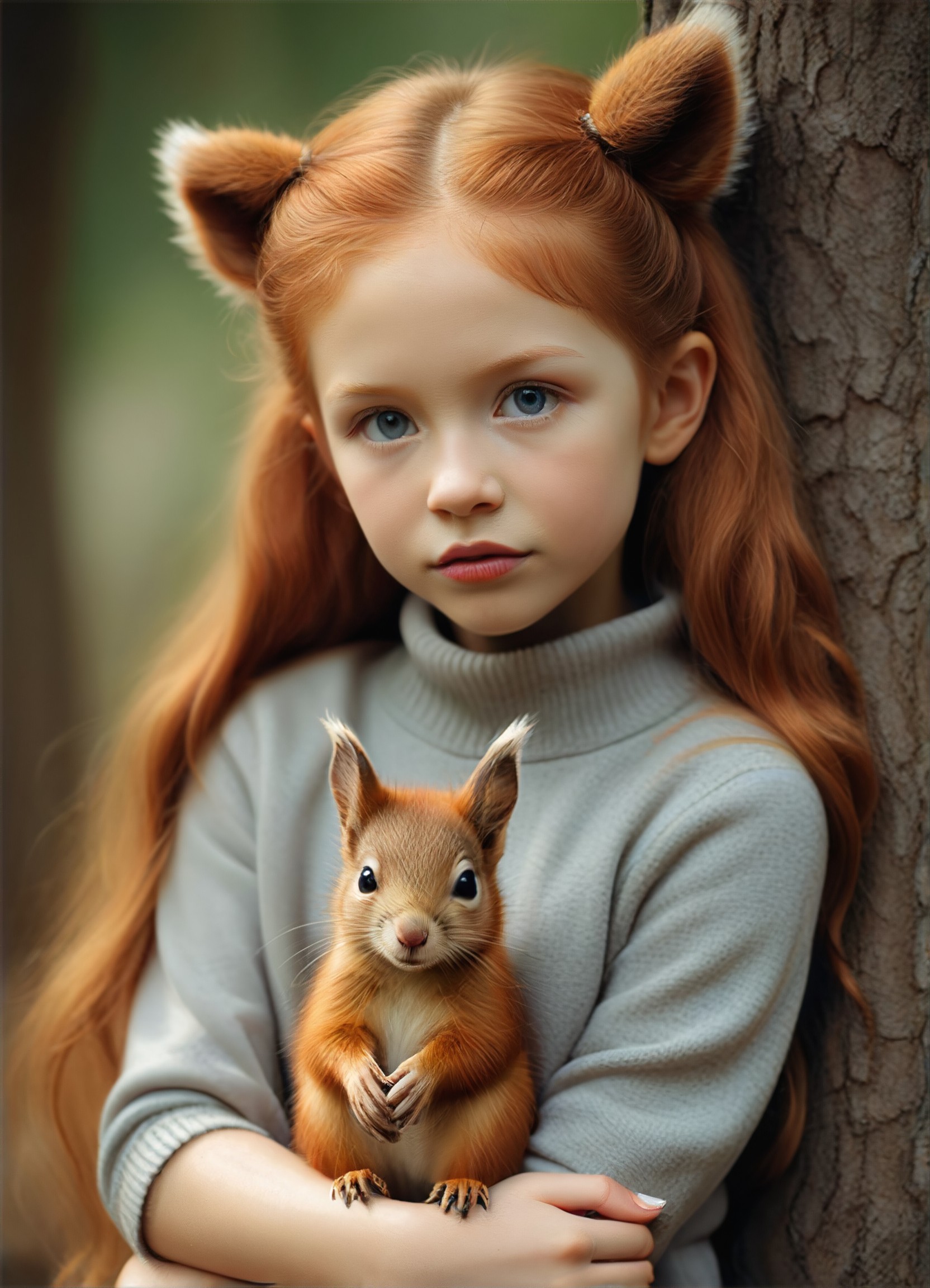 Forest girl holding squirrel image