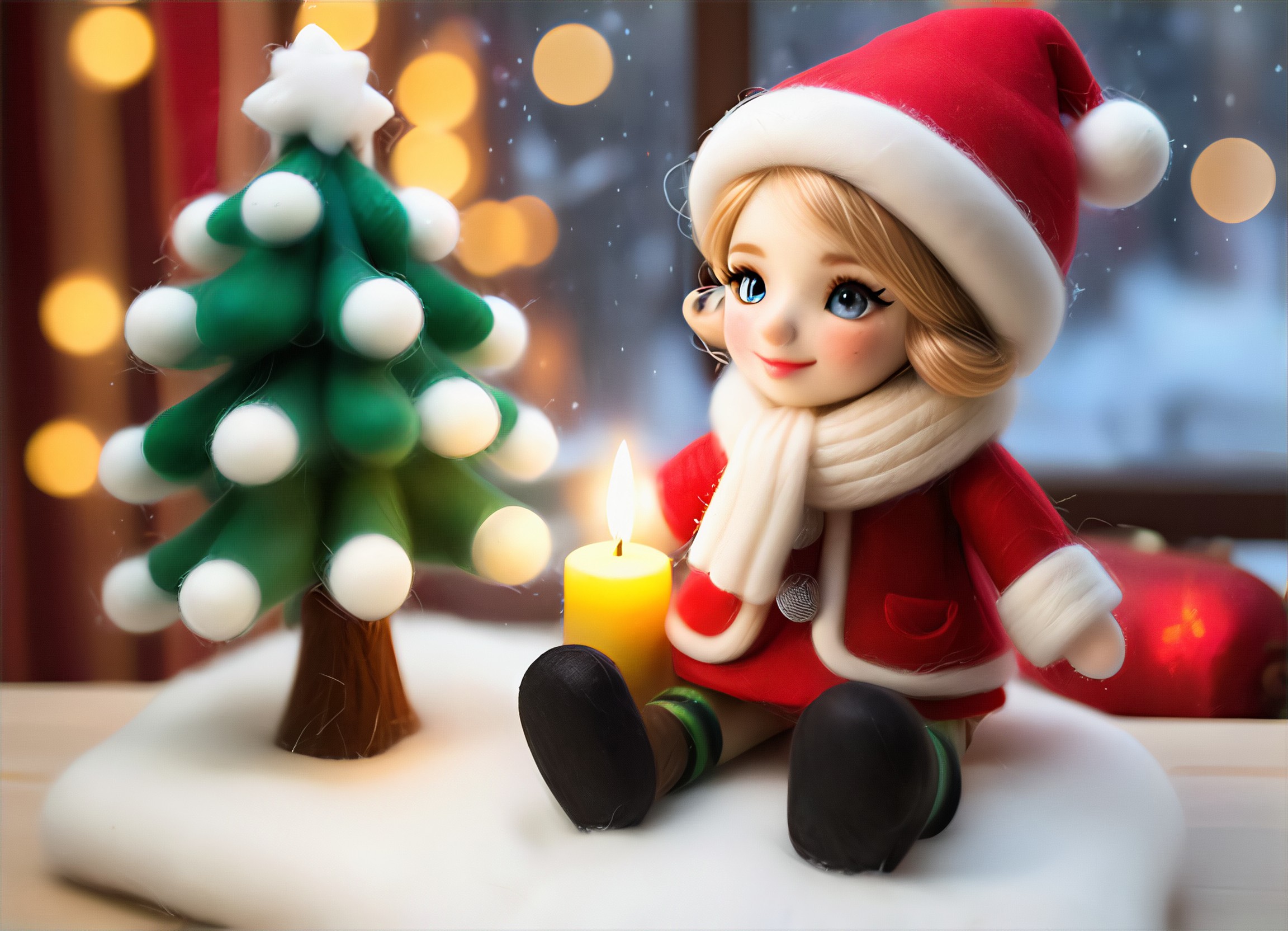 Cute woolen felt figures in the Christmas atmosphere image