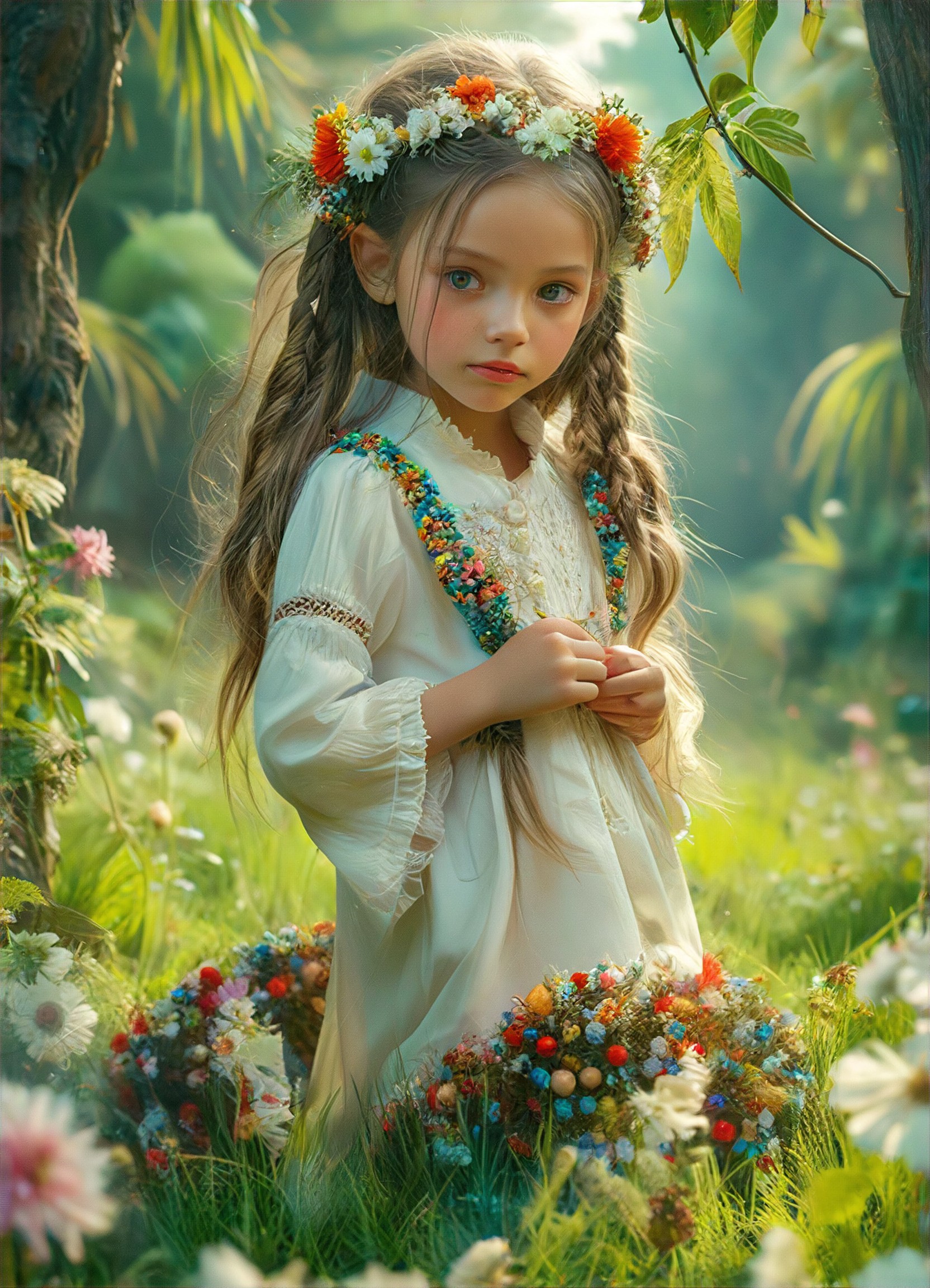A little girl wearing a floral wreath image