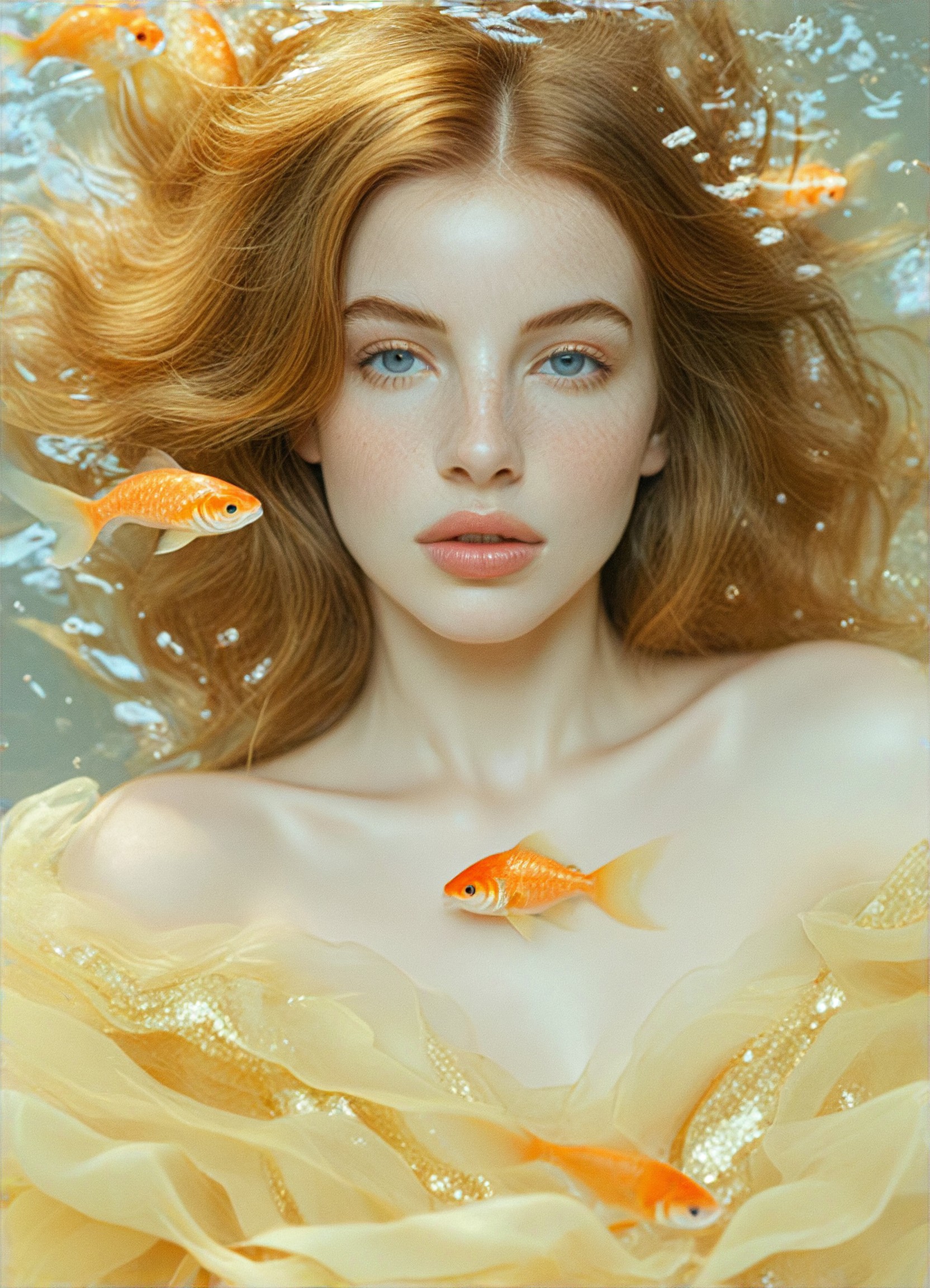 Goldfish girl lying in the water image