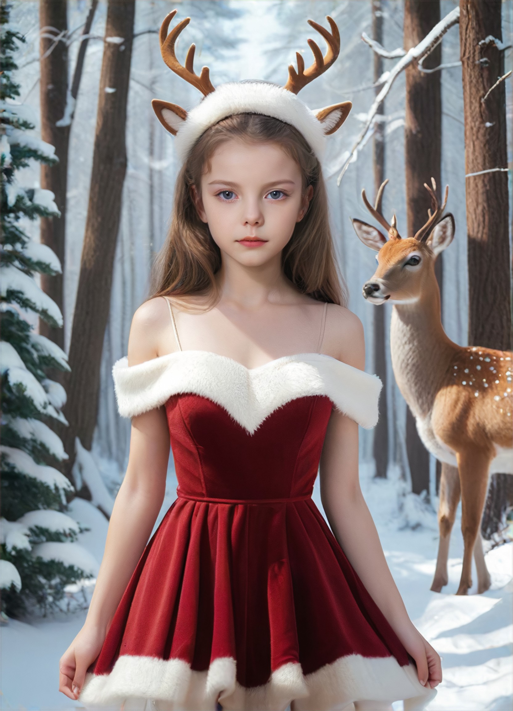 The little girl in the Christmas snow image