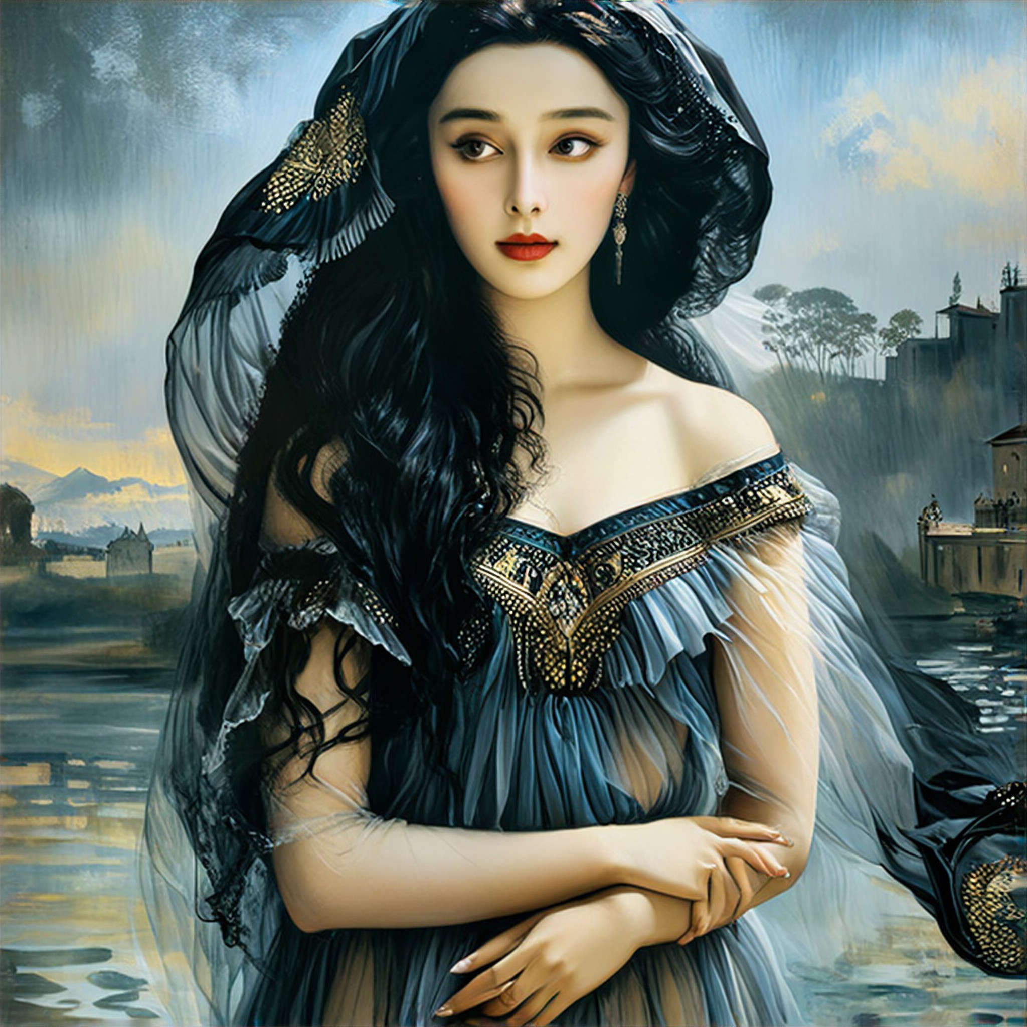 Eastern women's oil painting style image