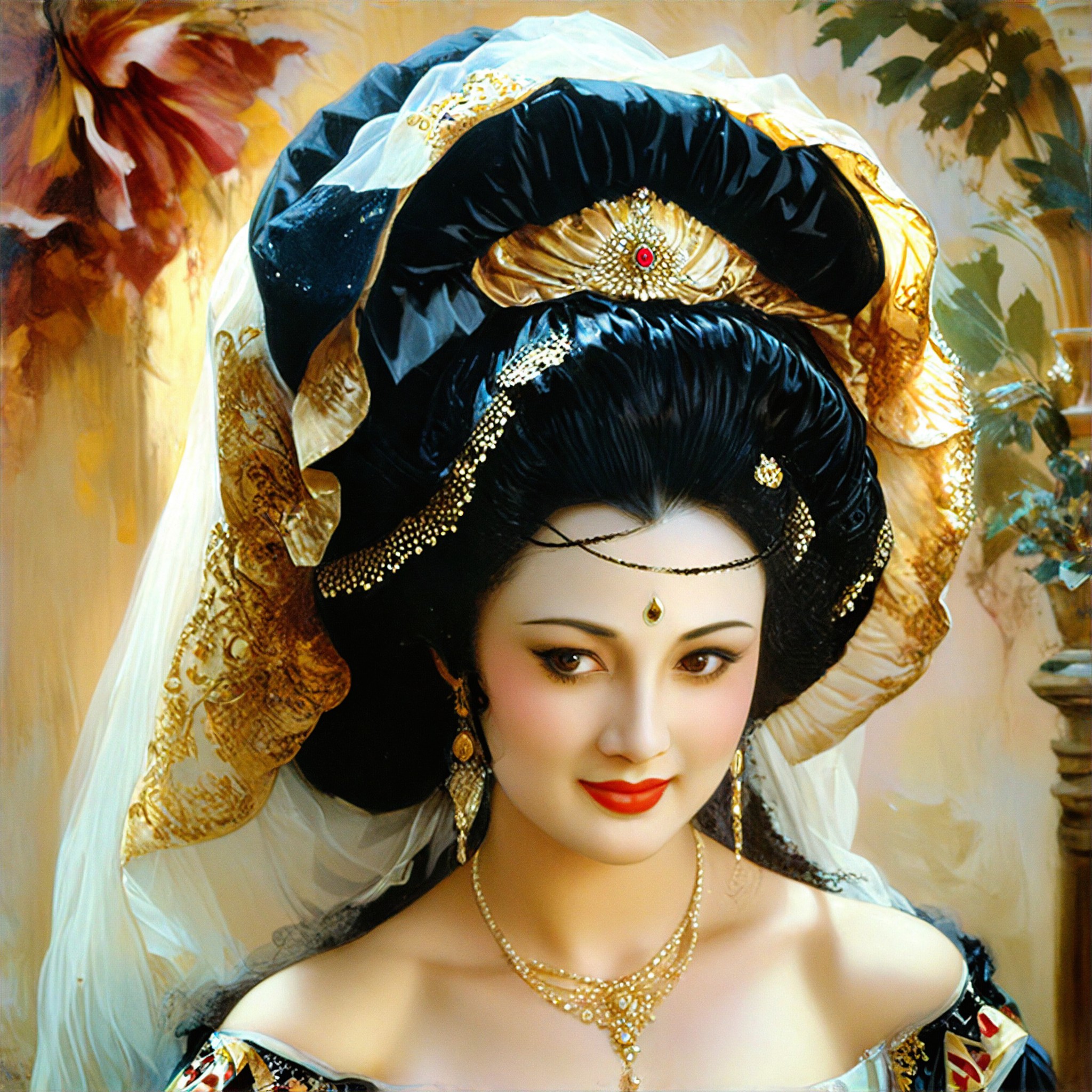Eastern women's oil painting style image