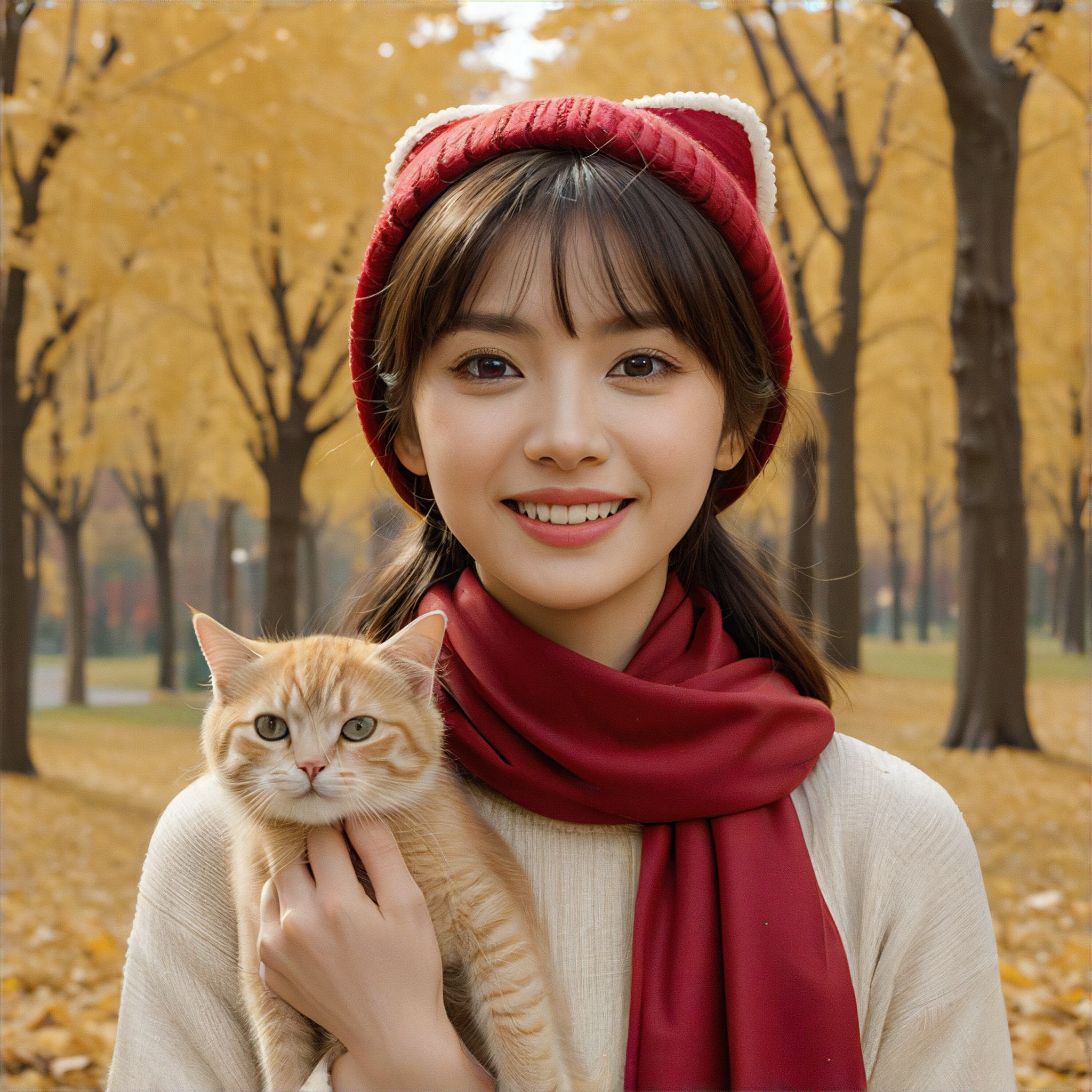 In autumn, a girl holds a cat in a golden field (fork) image