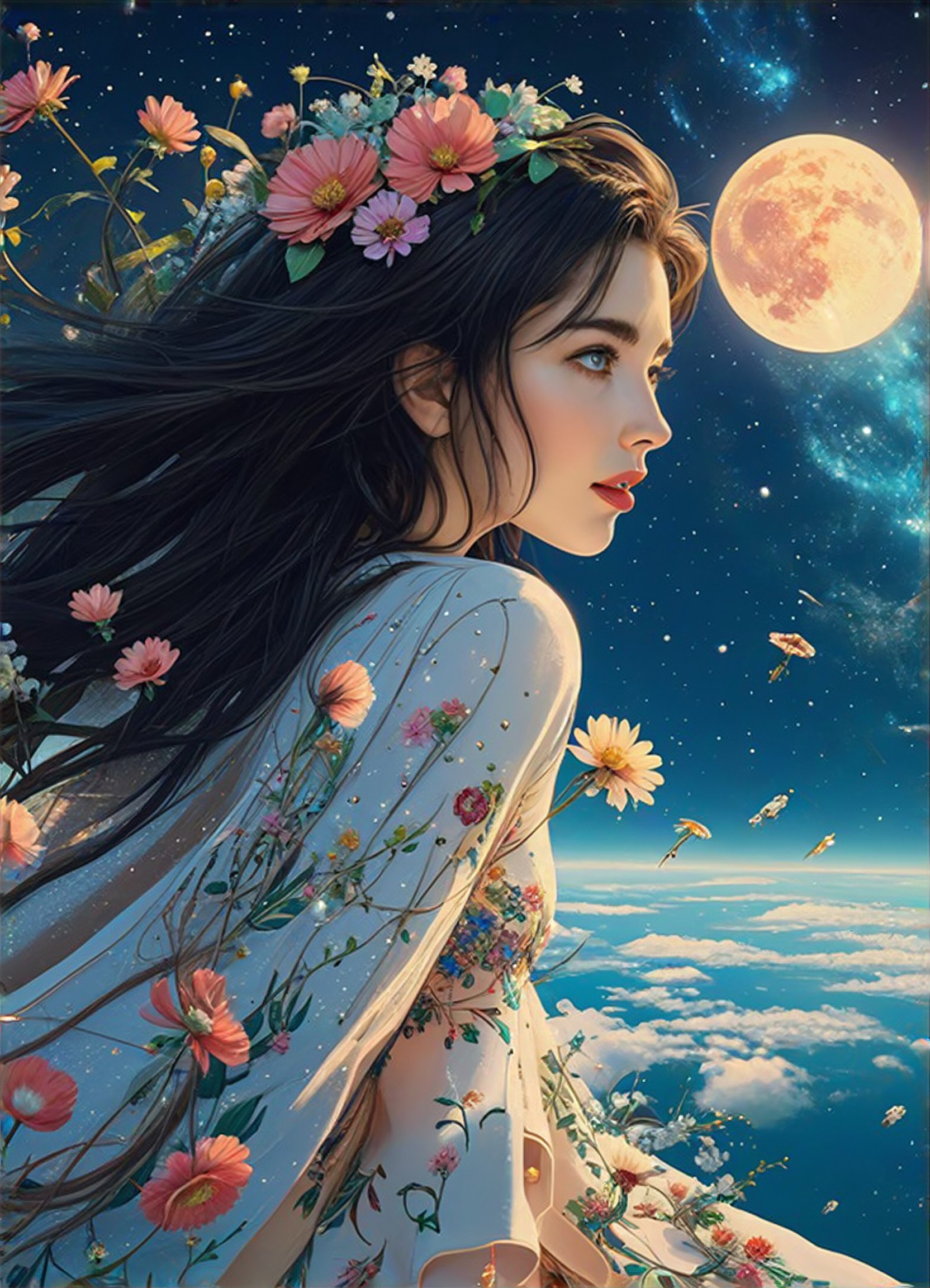 Spring girl shuttling through the universe image