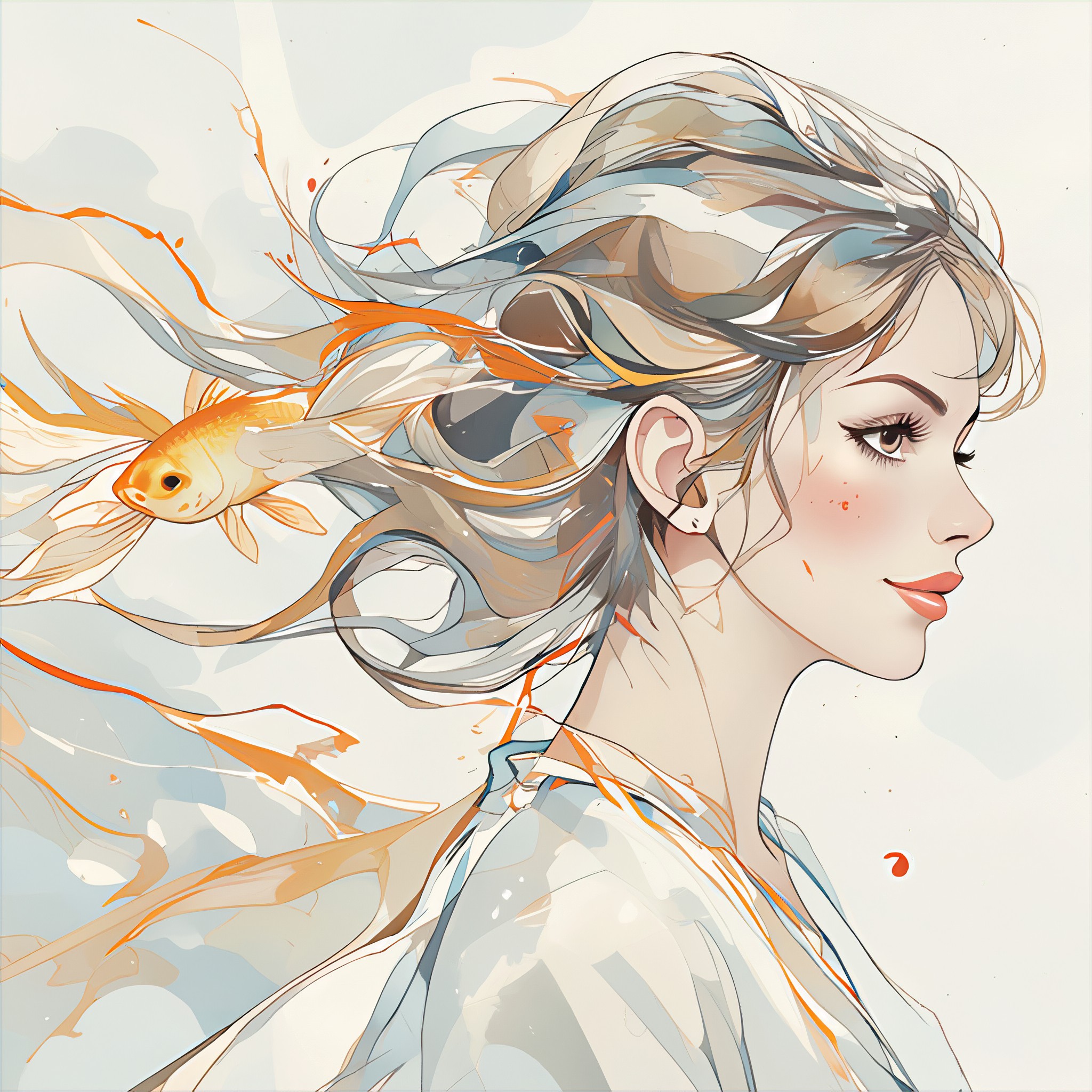 Colorful Girl and Goldfish image