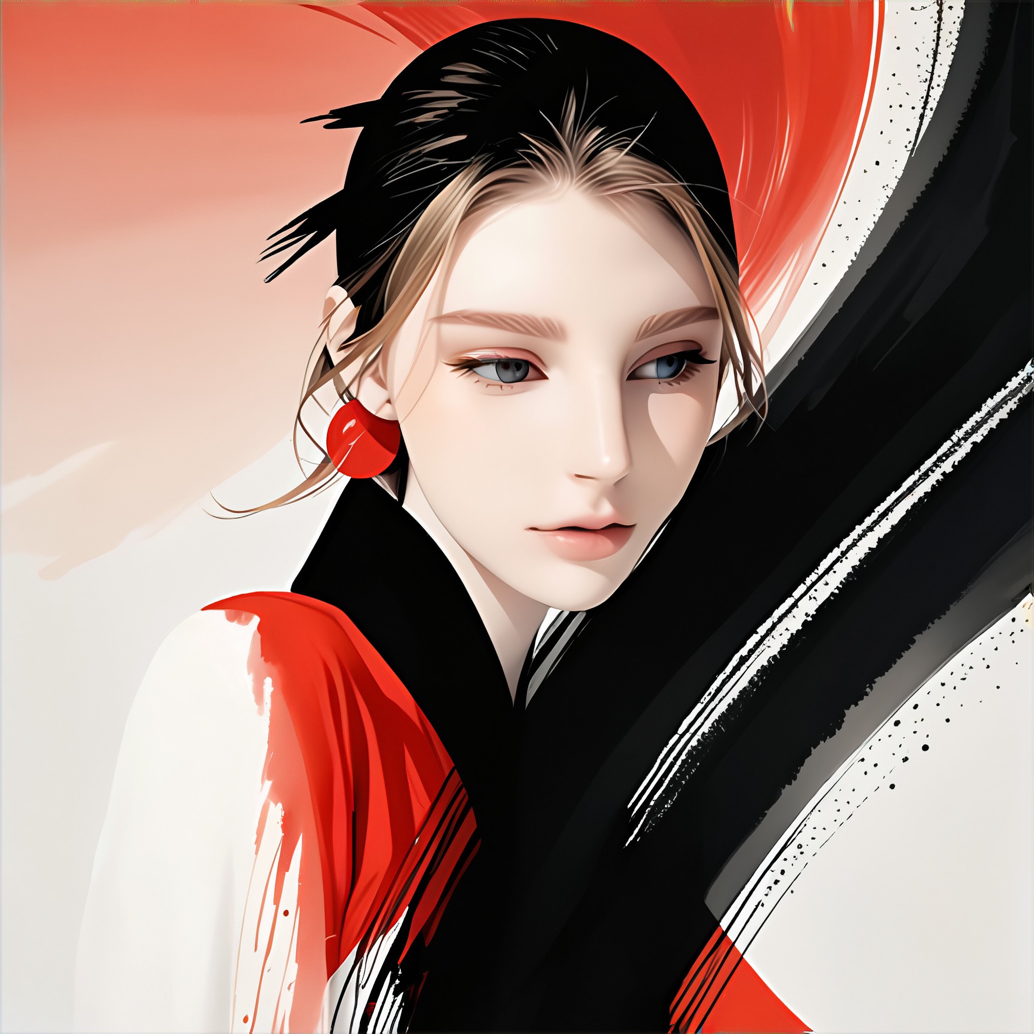 Black and red ink figures image