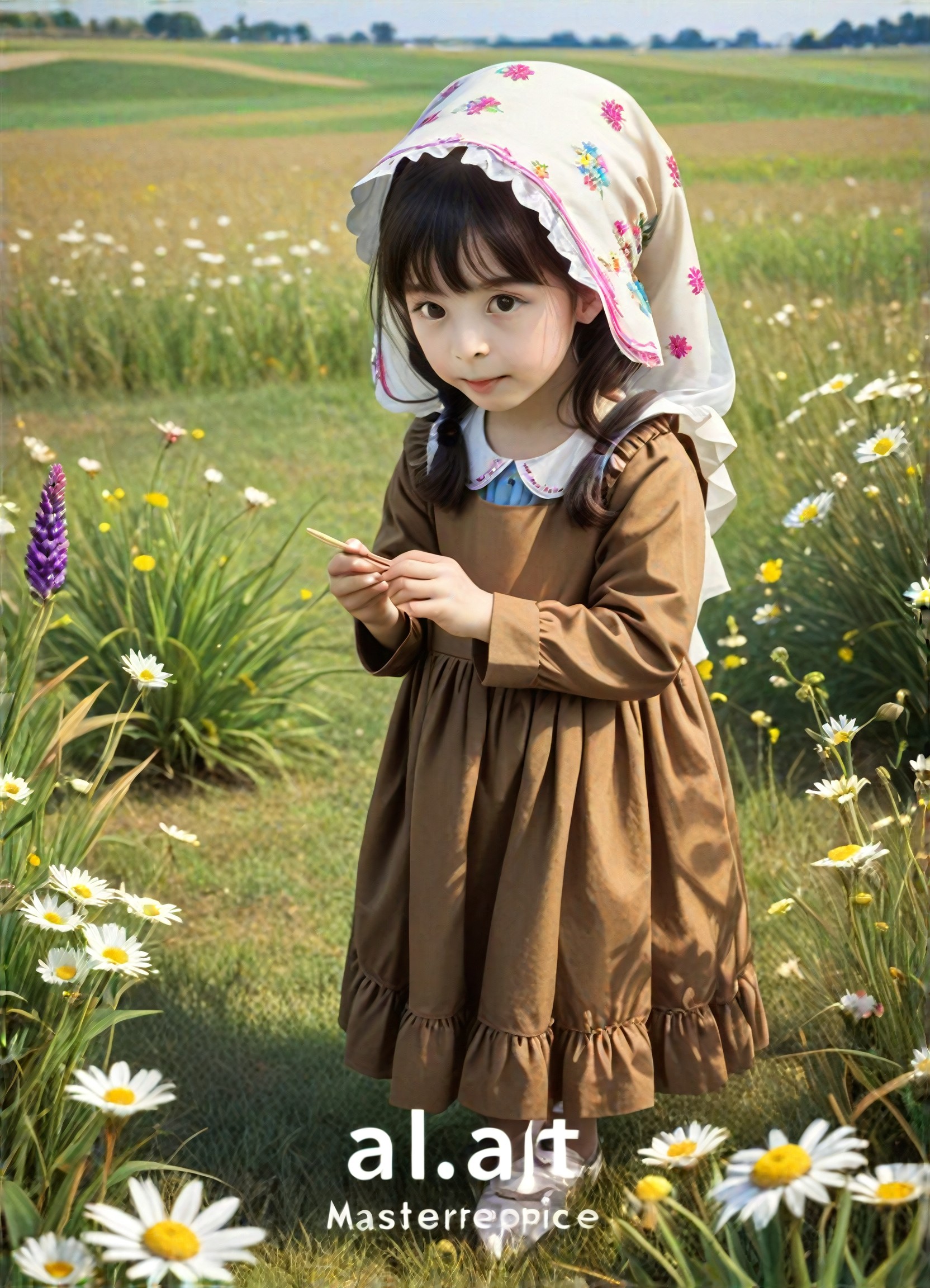 The little girl picking flowers image
