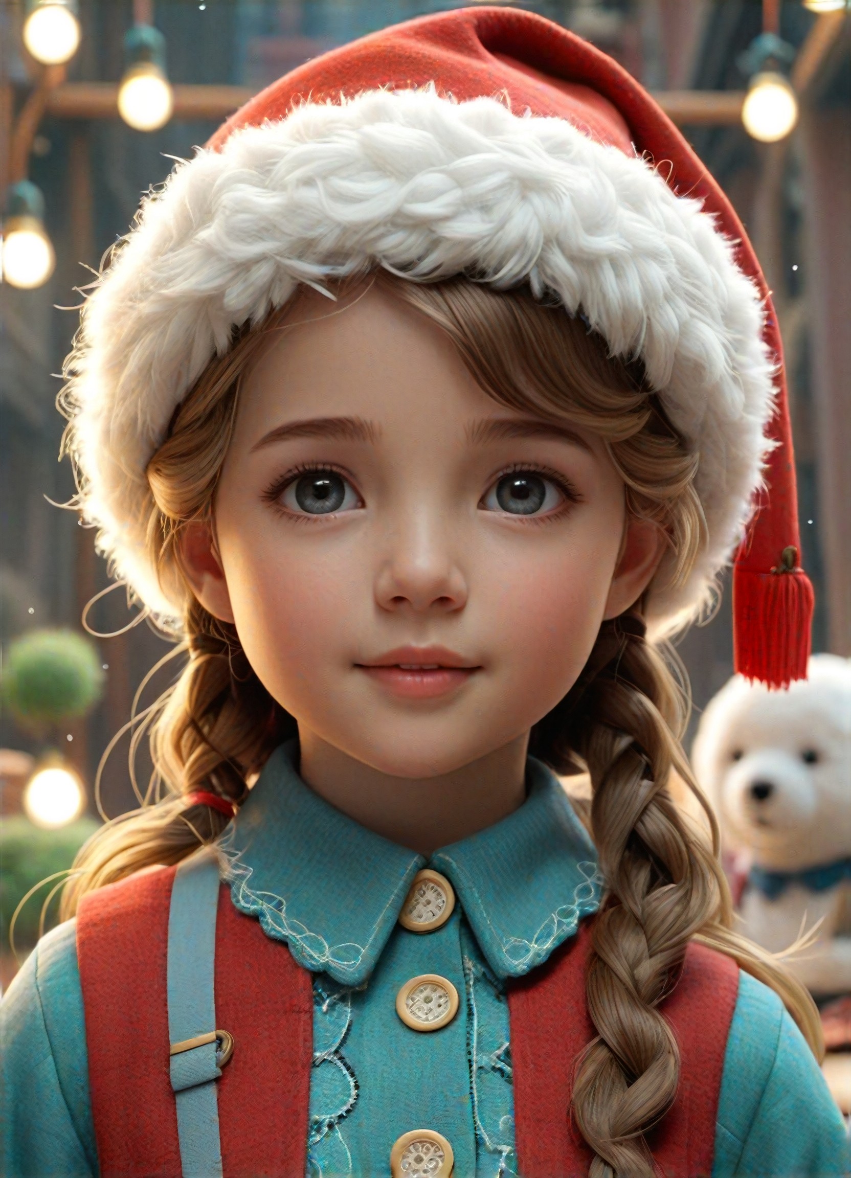 The little girl wearing a Christmas hat image
