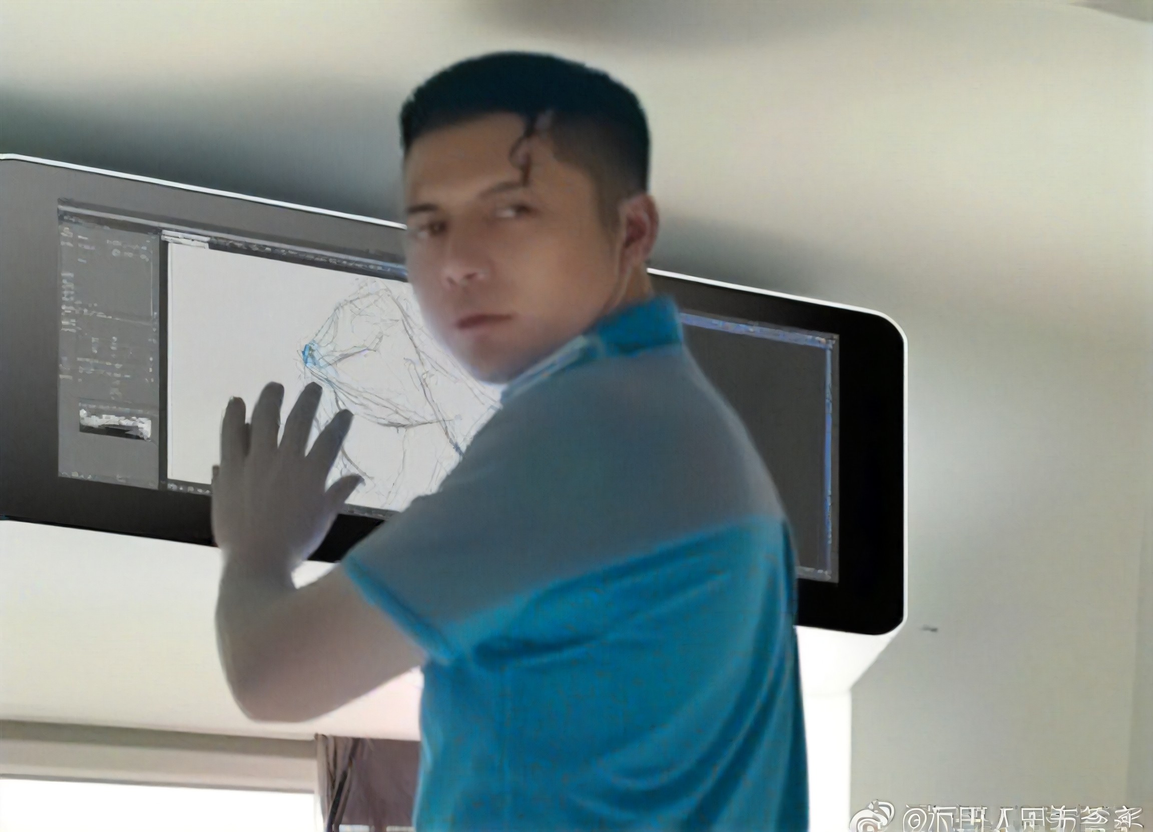 The man repairing the air conditioner silently looks back image