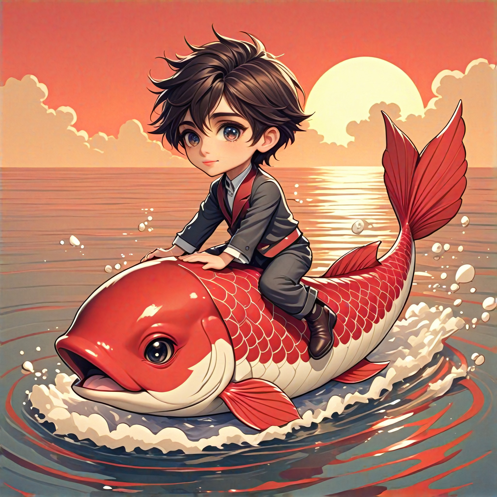 Cute Figure and Red Carp image
