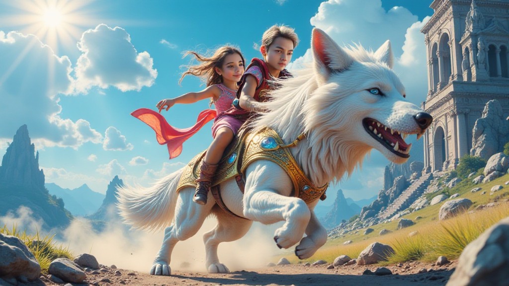 🐺✨  Riding the Magic Wolf Warrior, embark on a fantastic adventure! ✨🐺 [Tablecloth size] image