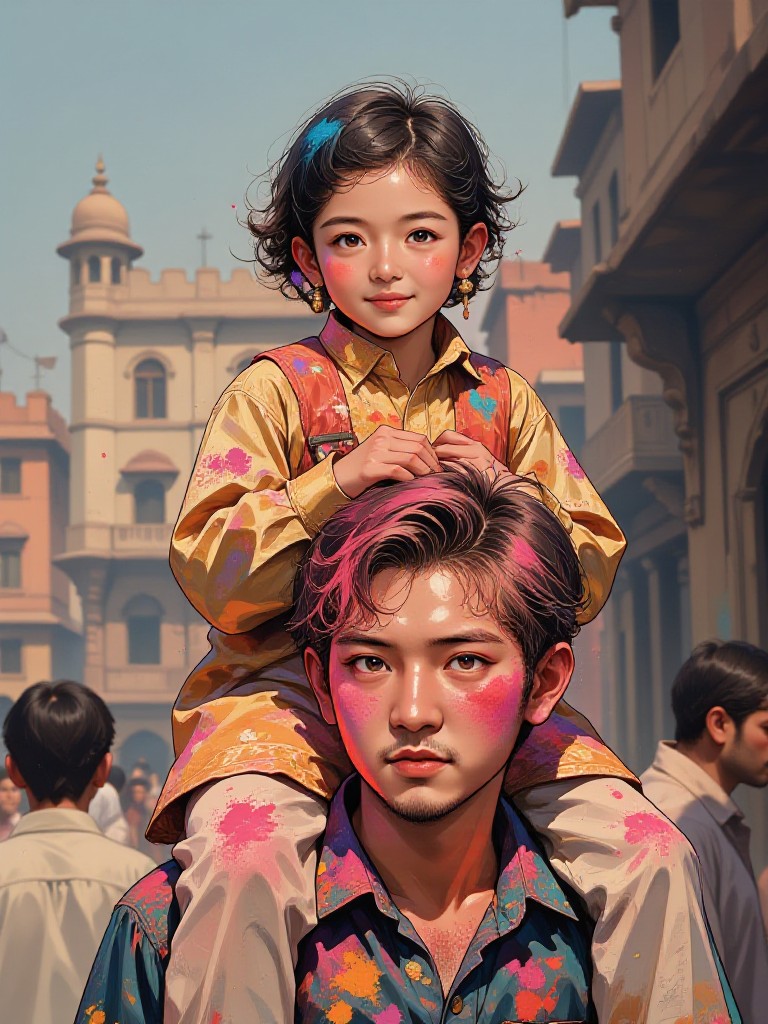 Holi father and child photo(fork) image