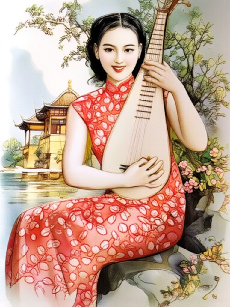 Monthly Calendar - Girl Playing Pipa image