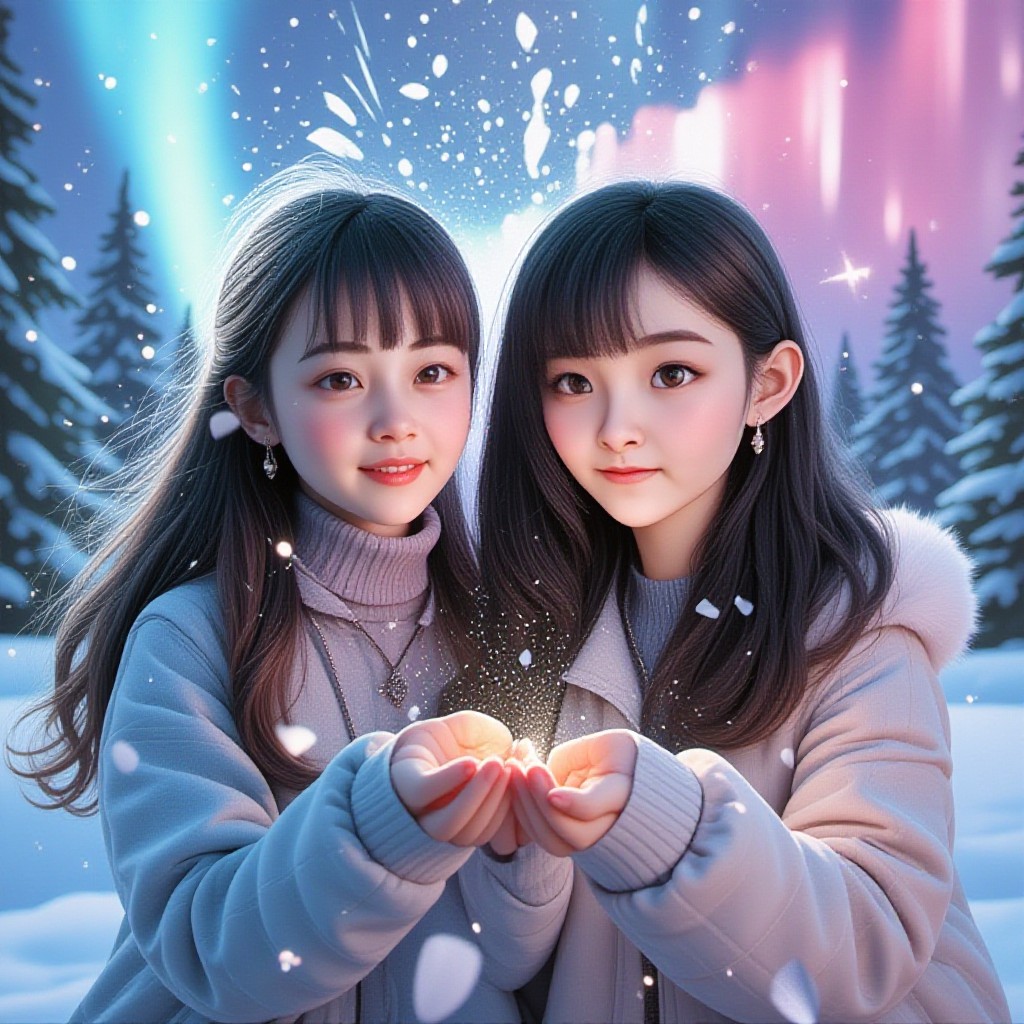 Beautiful sisters under the Aurora~ image