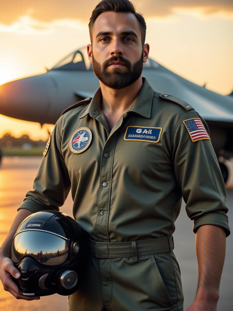 Handsome pilot soaring in the sky image
