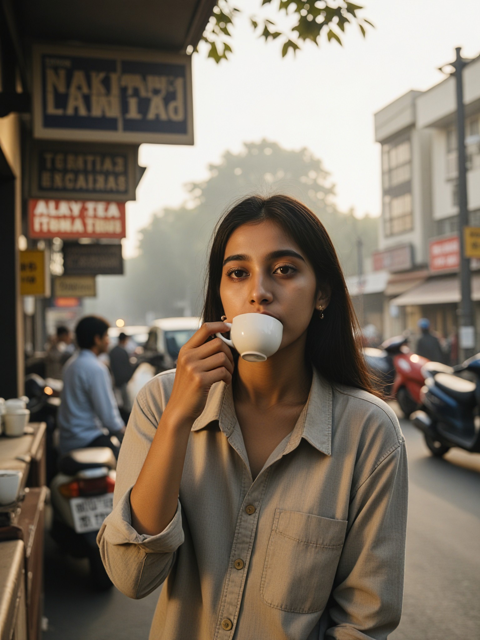 Portrait of drinking tea on the street image