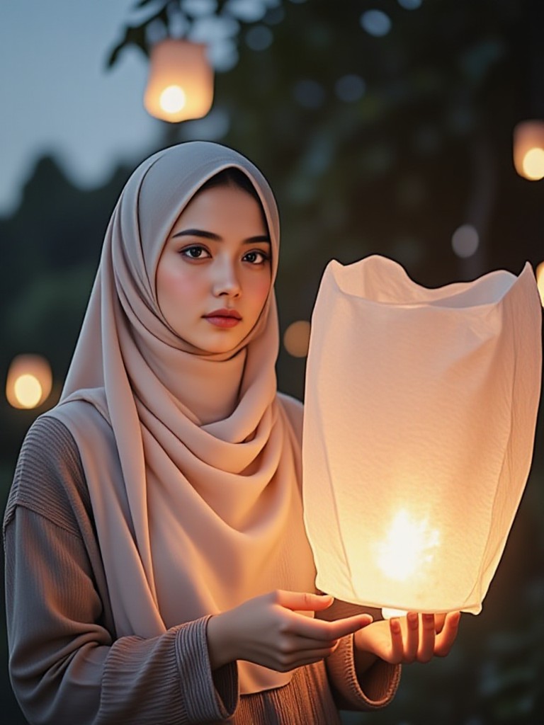 Waisak Day sky lantern woman image