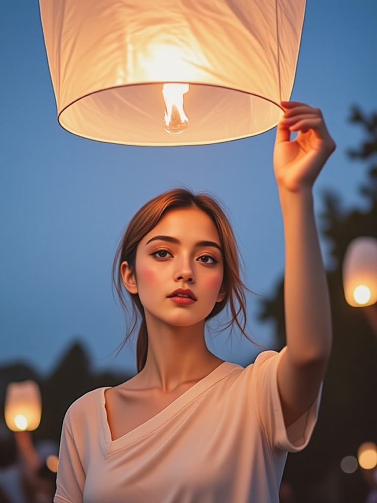 Waisak Day sky lantern woman 02 image