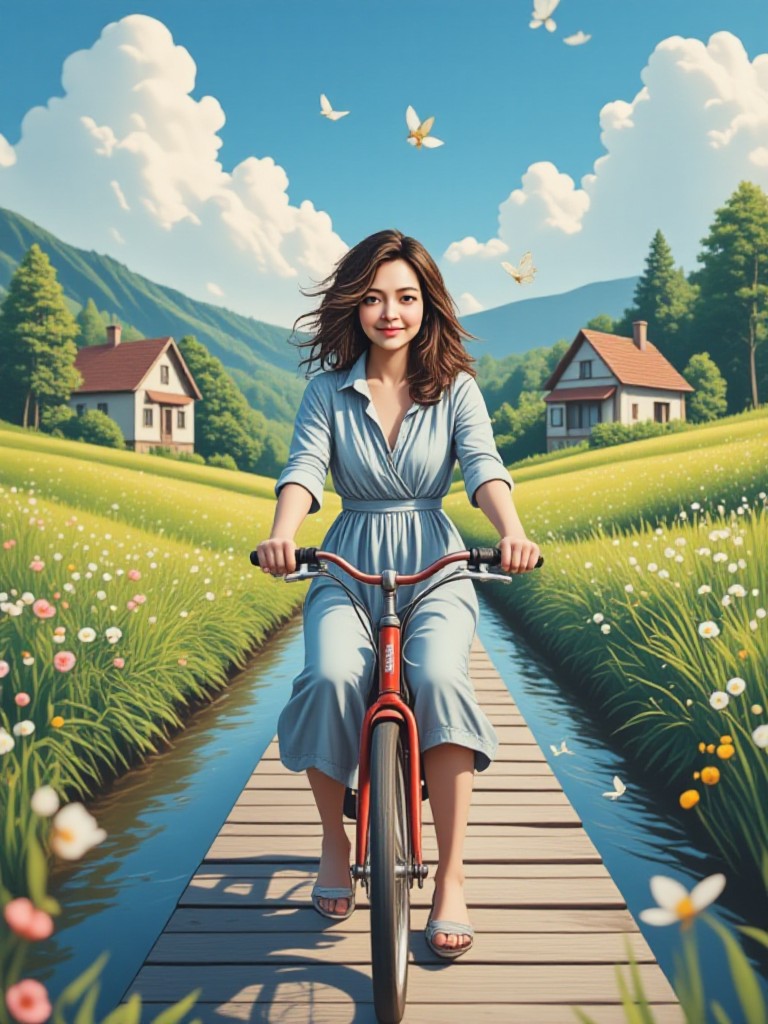 Riding a bicycle on a small path between villages Riding the bike in the countryside image