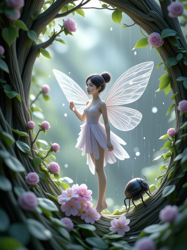 Lilac fairy Hiding in a tree hole from the rain image