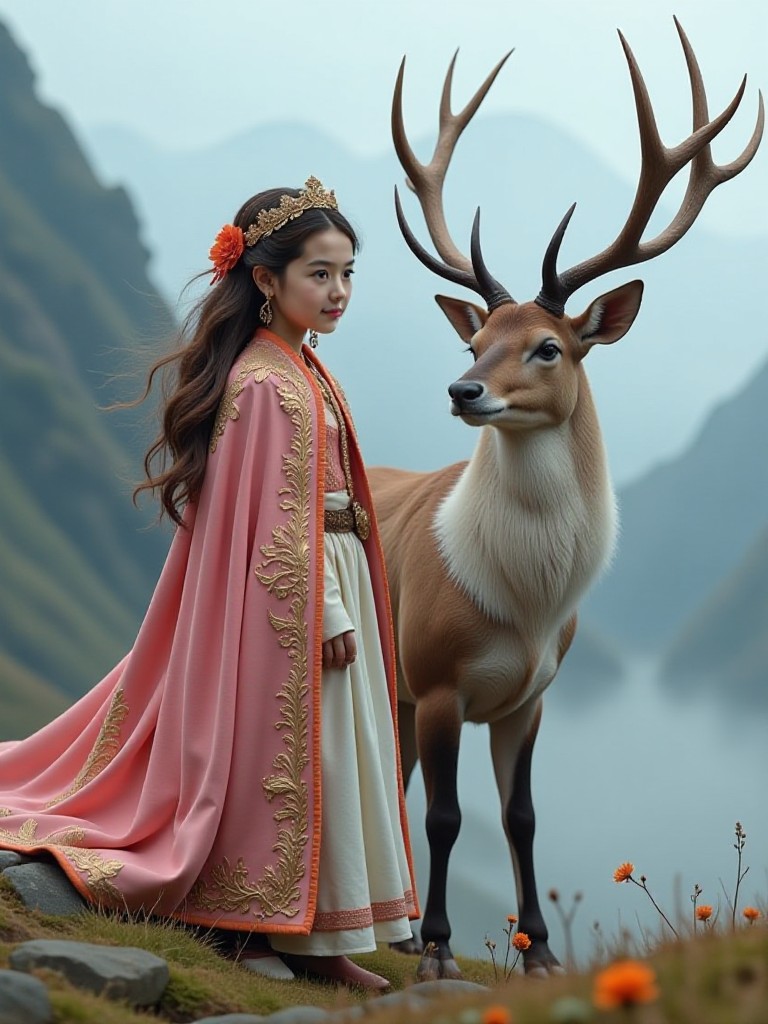 Encountering a friend of elk in the depths of the mountain mist image