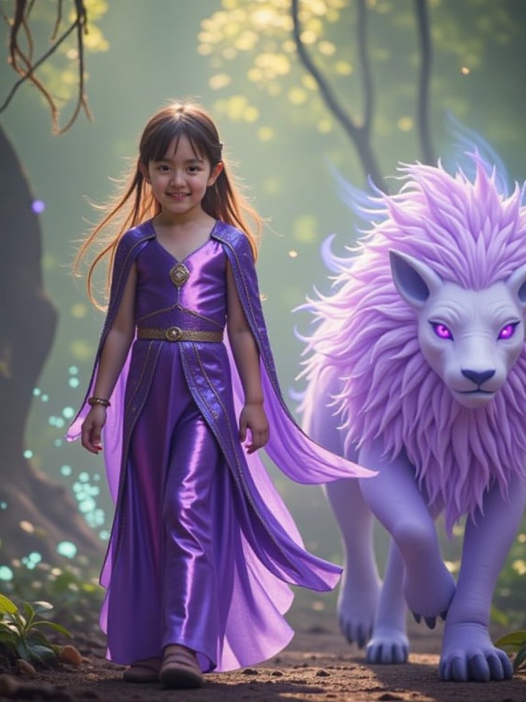 The Atlantean girl is walking with her guardian spirit beast image