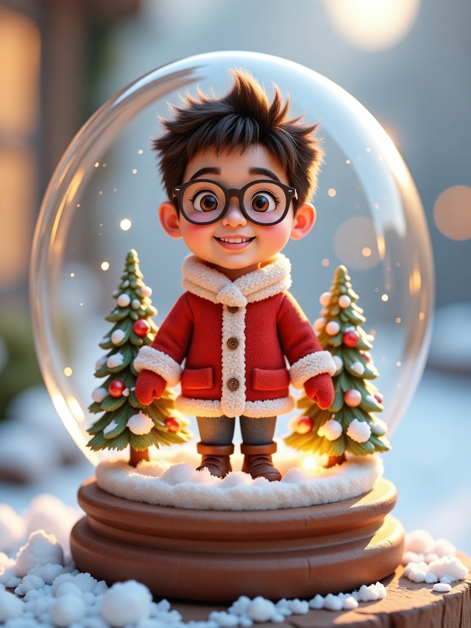 Crystal ball winter doll wear glasses image