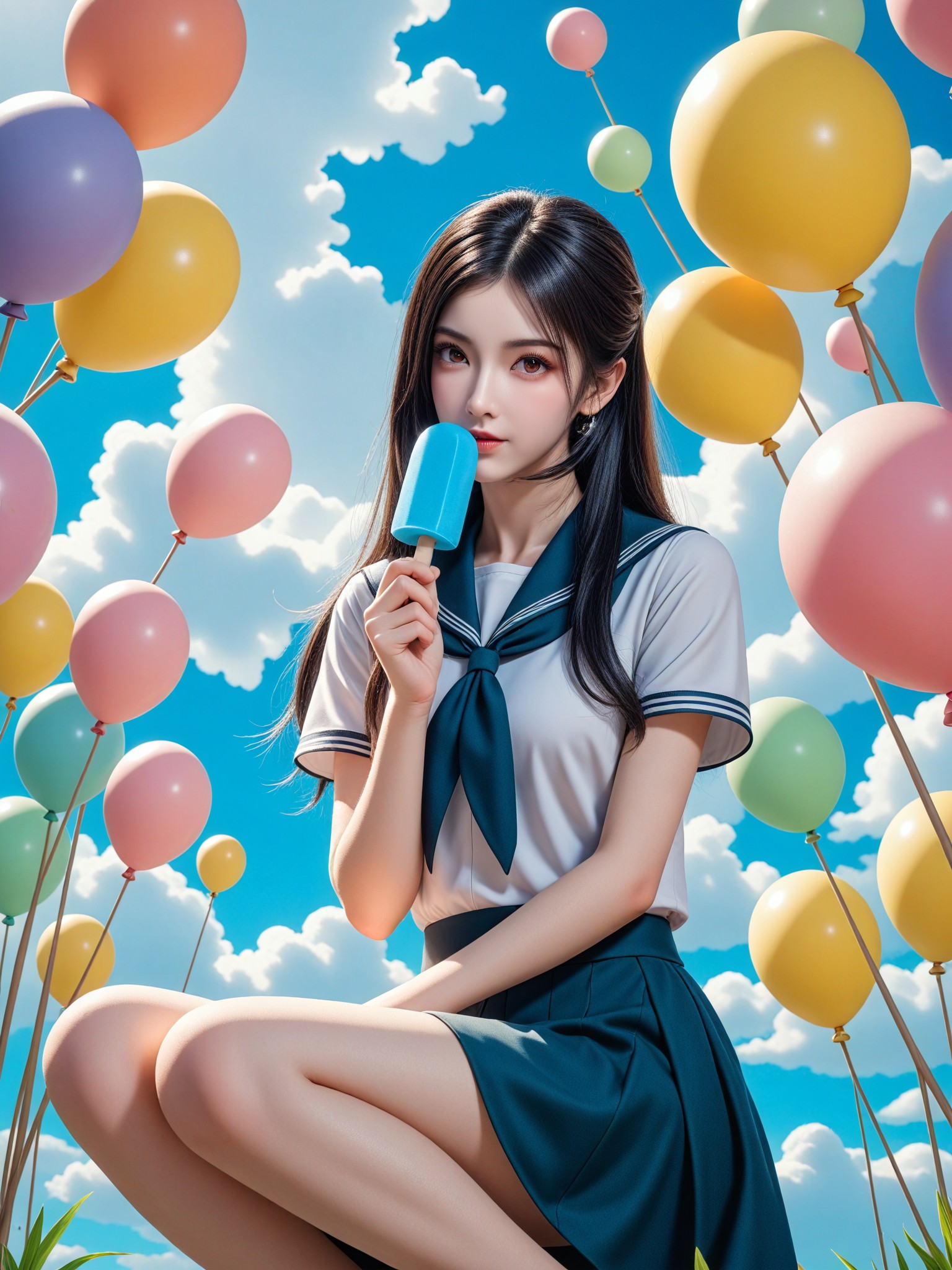 Ice Stick Girl under Clear Sky - Dreamy Anime Style image