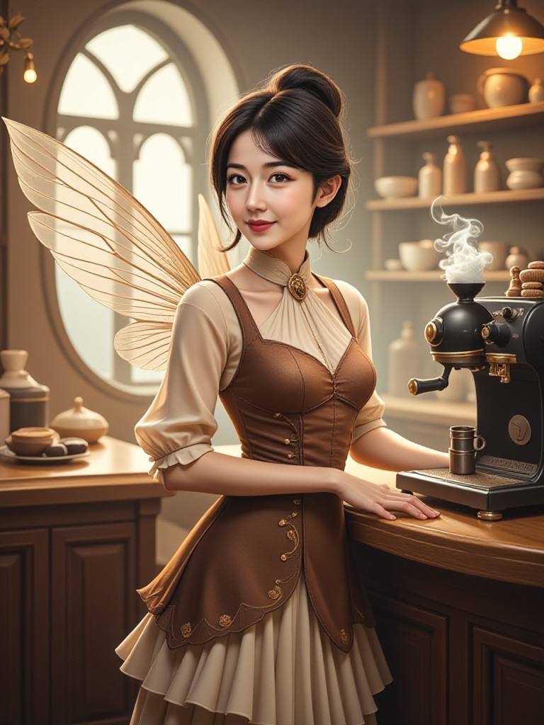 Coffee fairy working at a coffee shop image