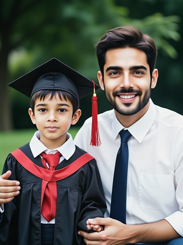 Father and son graduation photo image