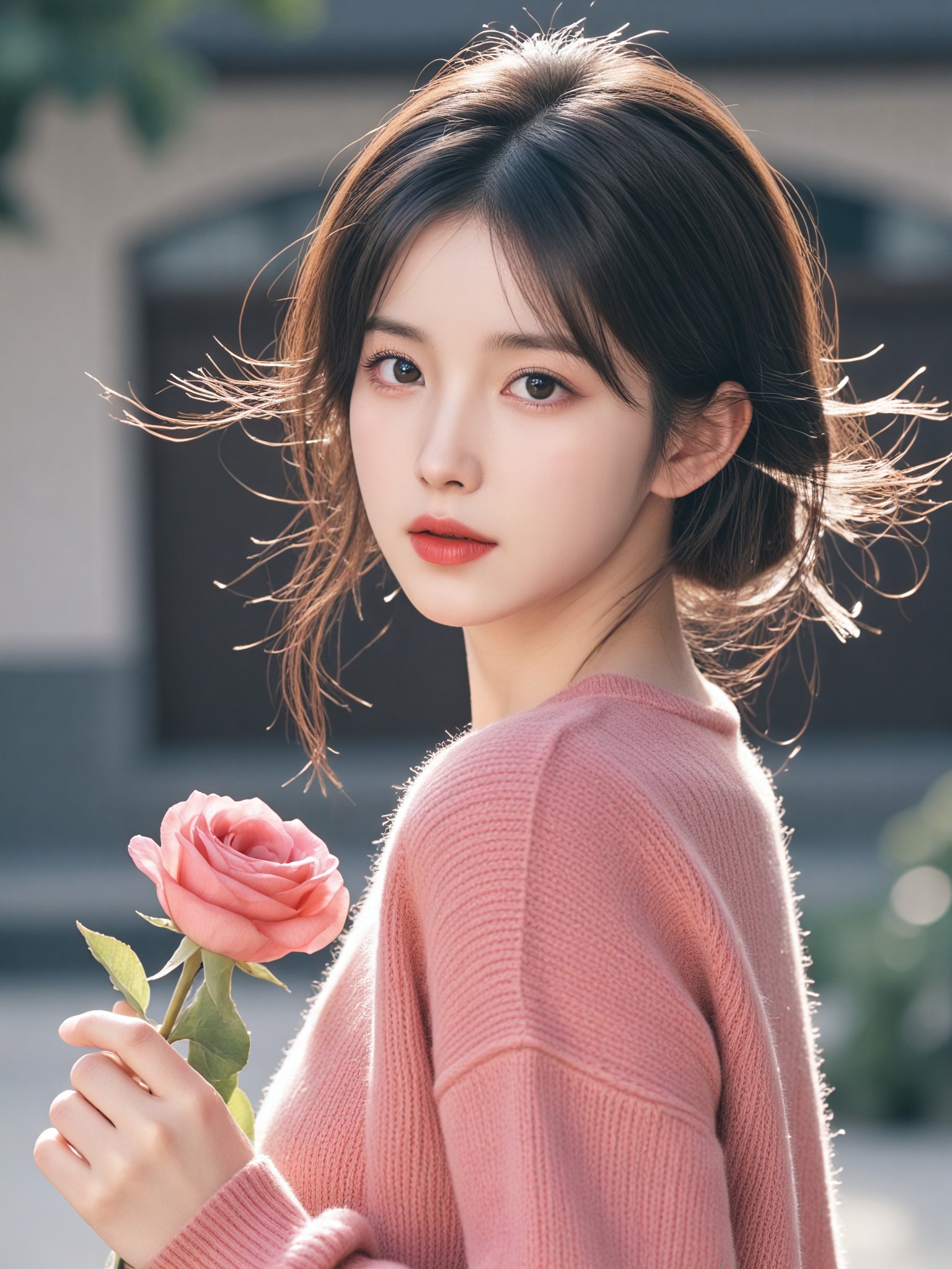 Beautiful lady, look back and smile image