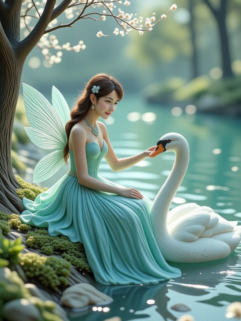 The Turquoise Fairy caresses her swan image