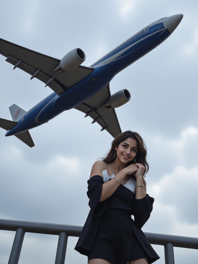 Airplane flying overhead (Woman) image