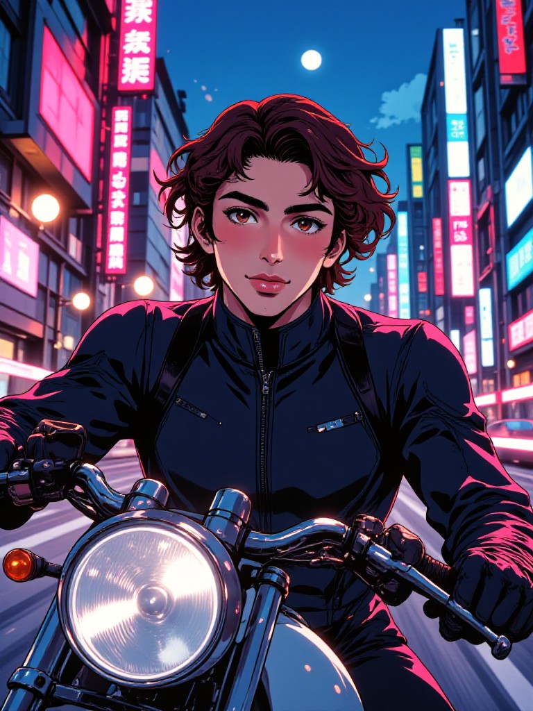 Riding a Motorcycle in a Neon City image