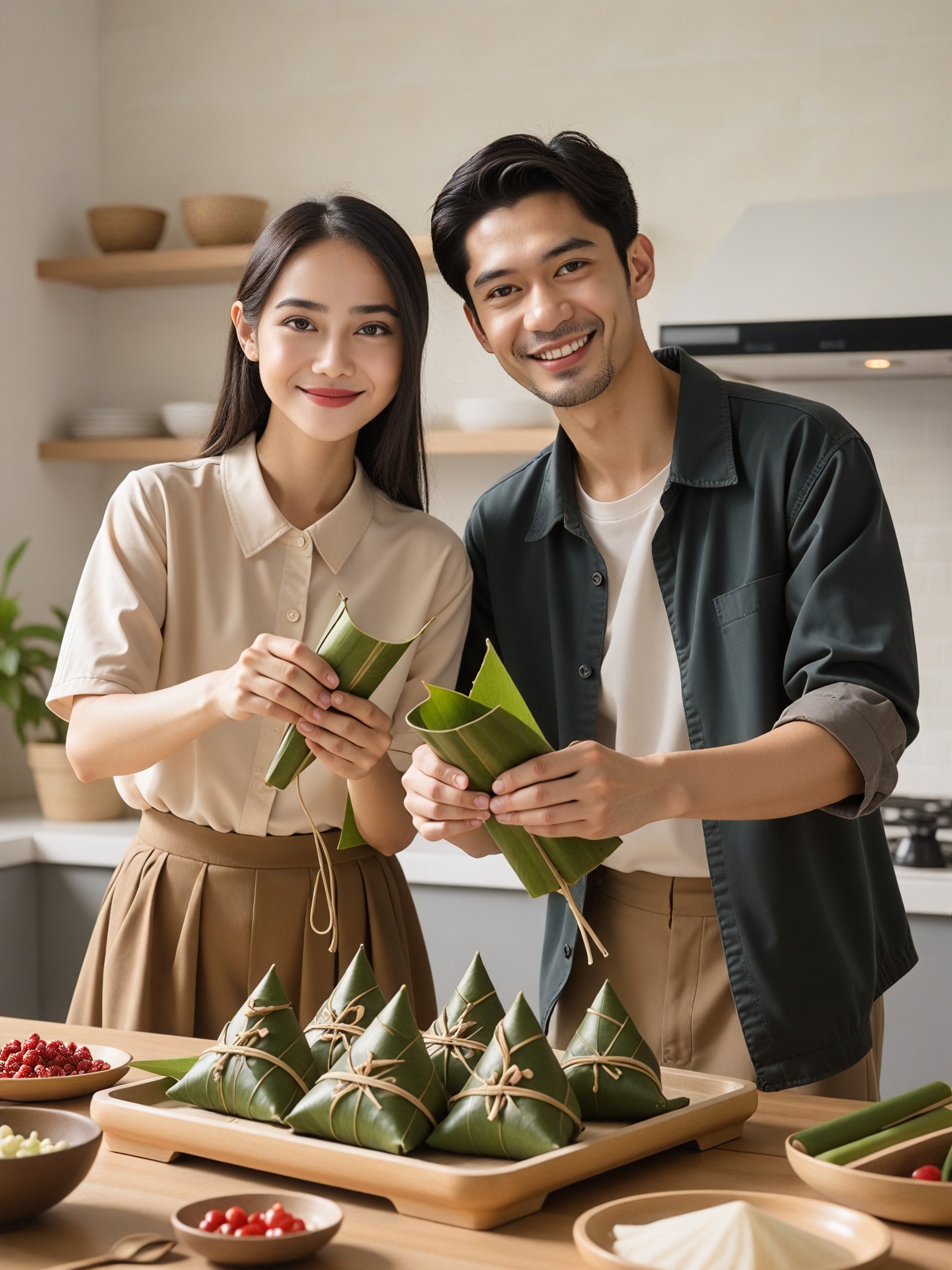 Couple Making Zongzi image