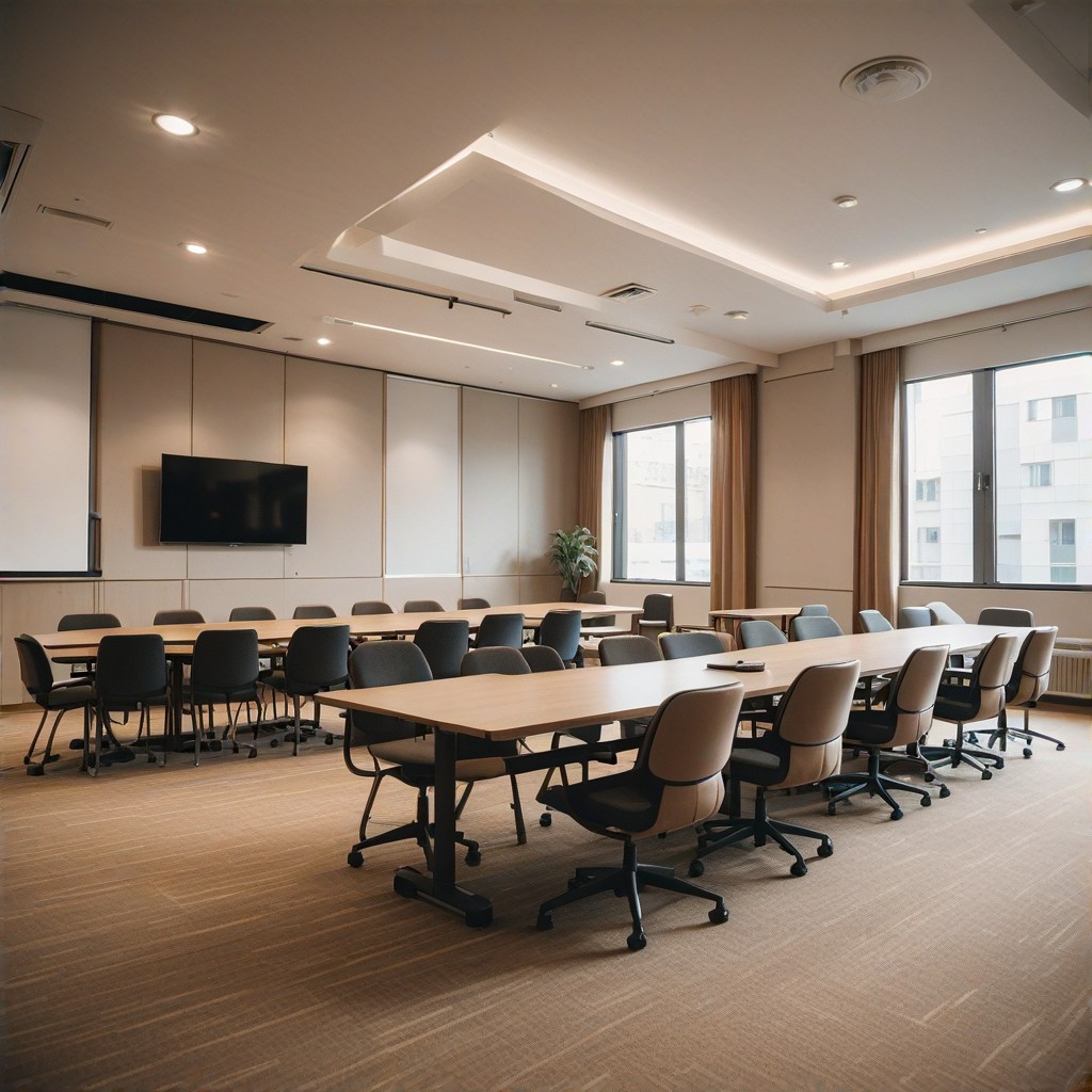 A vibrant and engaging workshop scene, seniors actively participating in a Medicare seminar, smiling faces, clear presentation slides in the background, modern conference room setup, (warm lighting:1.1), approachable atmosphere, registration desk visible in the periphery - [empty chairs, blurry visuals]