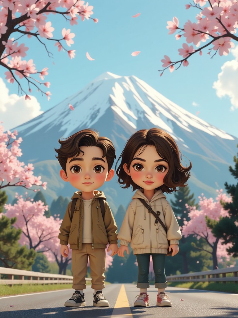 Hugging Couple under Fuji image