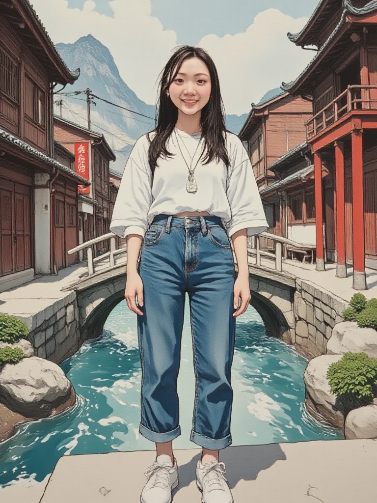 water flowing beneath a little bridge image